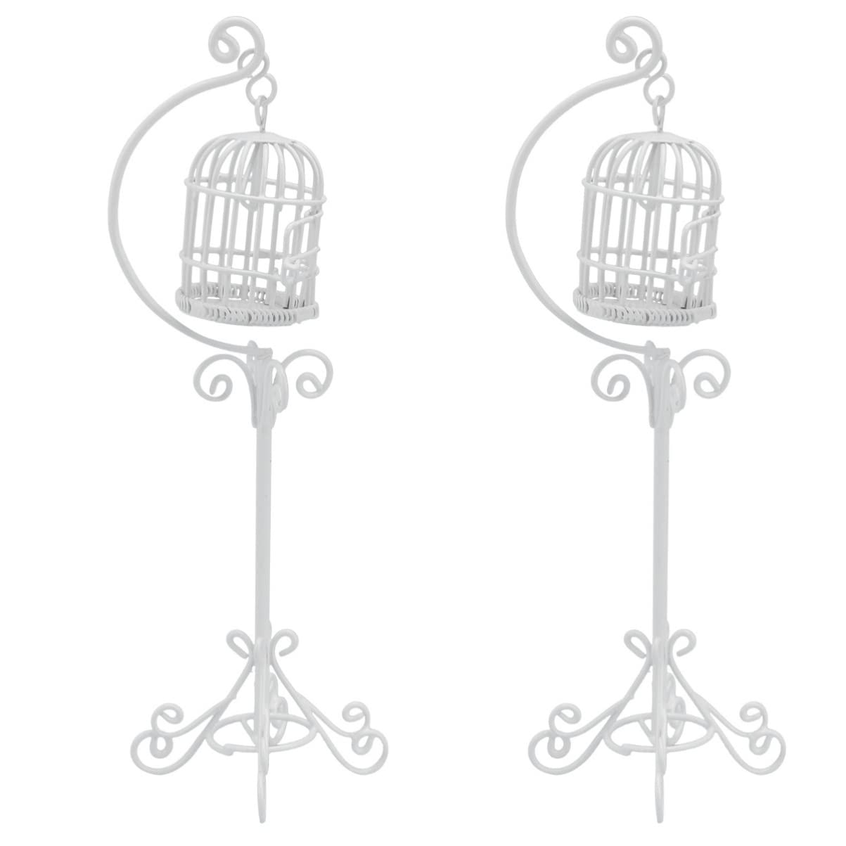 TOYANDONA 2-Piece Miniature Bird Cage Set with Decorative Bracket - Tiny House Accessories for Fairy Gardens, Outdoor Miniature Scenes & Dollhouse Displays