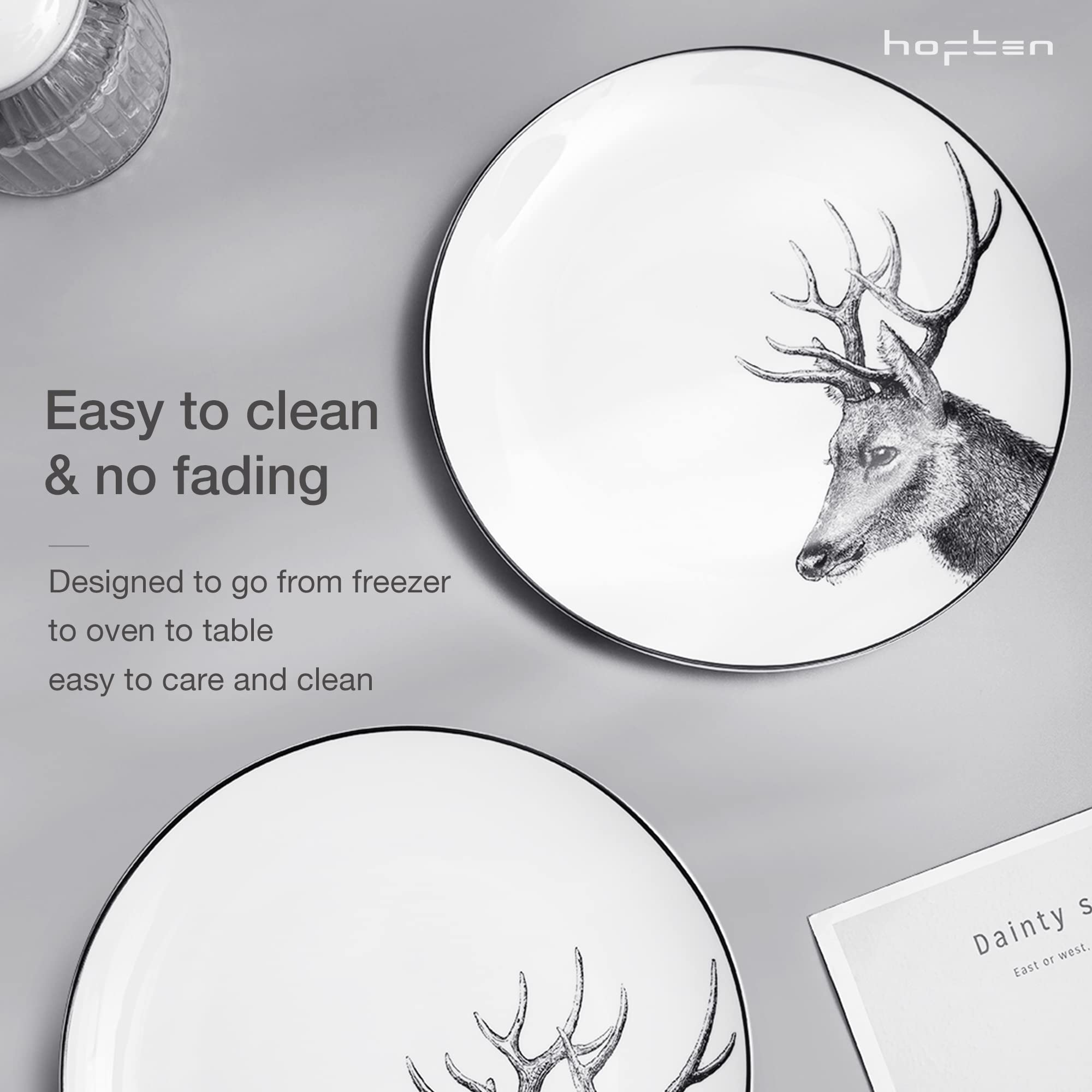18-Piece Rustic Deer Dinnerware Set - Ceramic Plates & Bowls for 6, Microwave & Dishwasher Safe - Perfect for Holidays & Family Dinners
