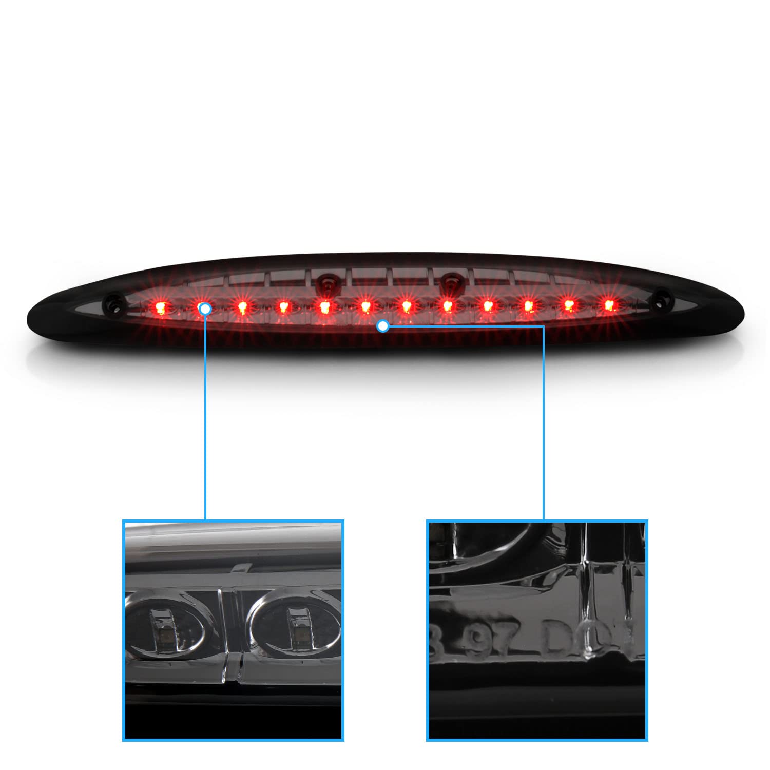 AmeriLite Smoke LED High Mount Third Brake Light for Ford Expedition - Durable Replacement Stop Light for Enhanced Safety & Night Visibility (Perfect for Off-Roading, Camping & Towing)