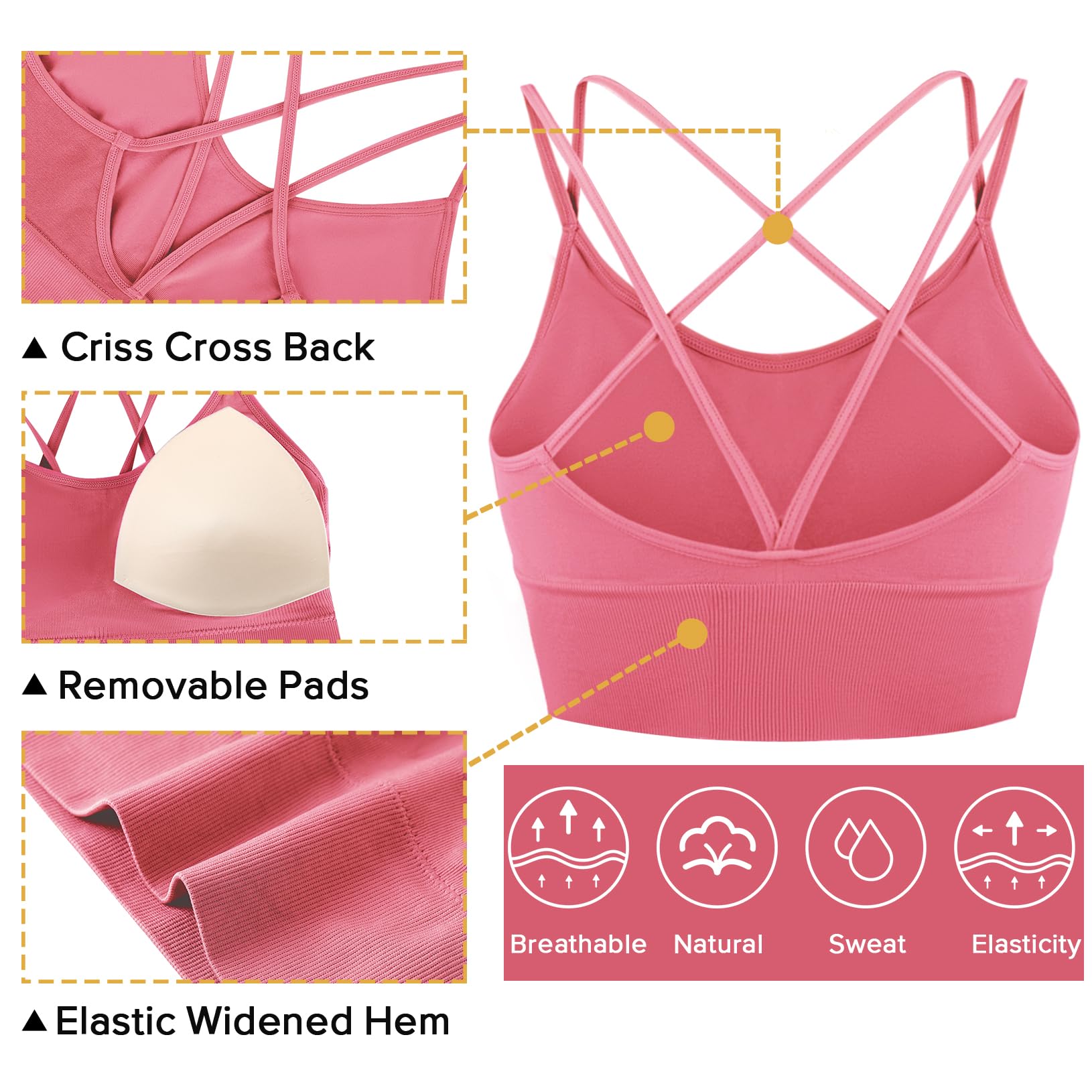 Sykooria 3 Pack Women's Strappy Sports Bra - Sexy Crisscross Yoga Running Gym Workout Tank Top - Breathable & Supportive for Fitness, Dance & Active Lifestyle