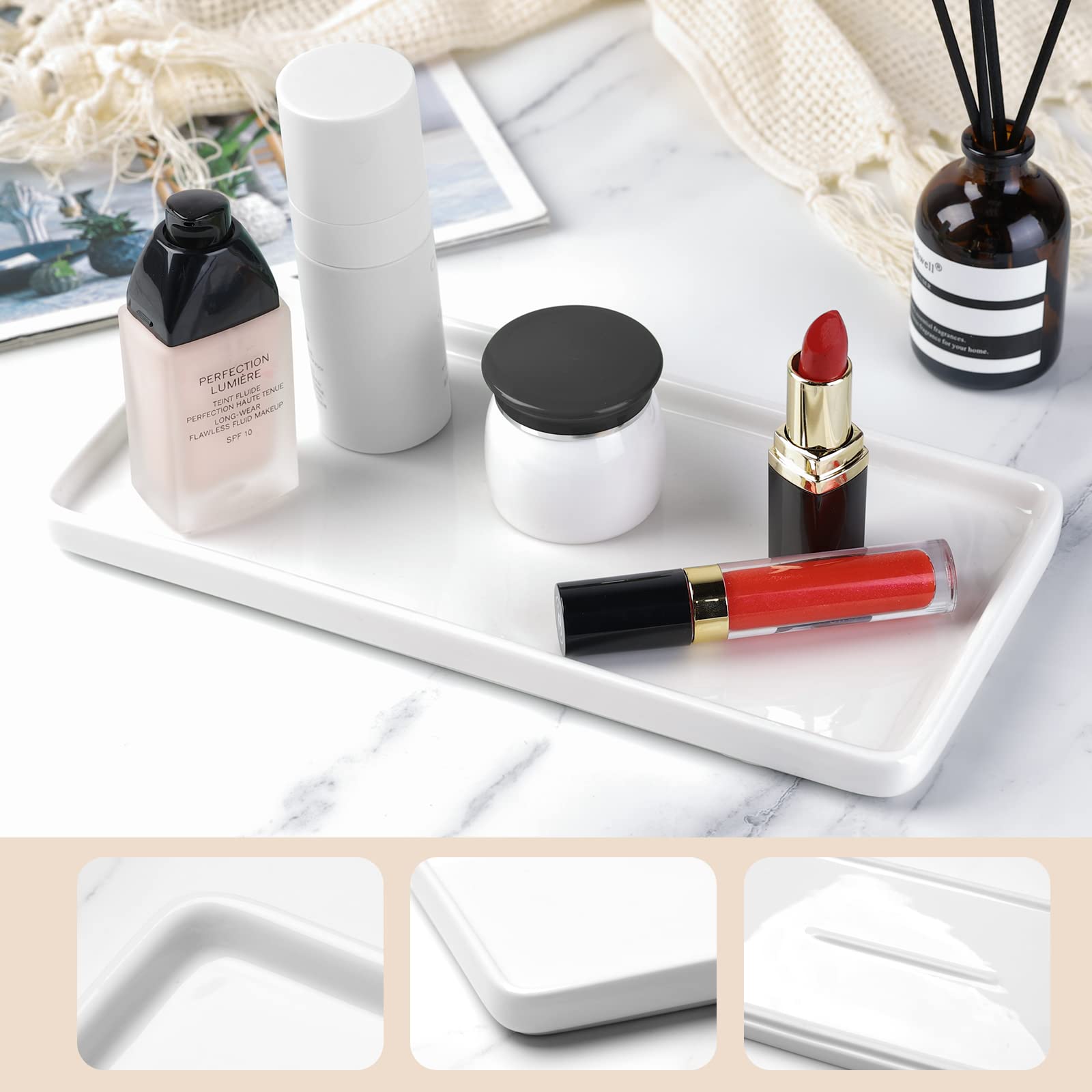 Gurygo 10 Inch White Ceramic Vanity Sink Tray - Large Rectangle Bathroom Counter Organizer & Kitchen Soap Dish - Durable Countertop Tray for Bathroom, Kitchen, and Vanity | Perfect for Organizing Soap, Jewelry, and Essentials