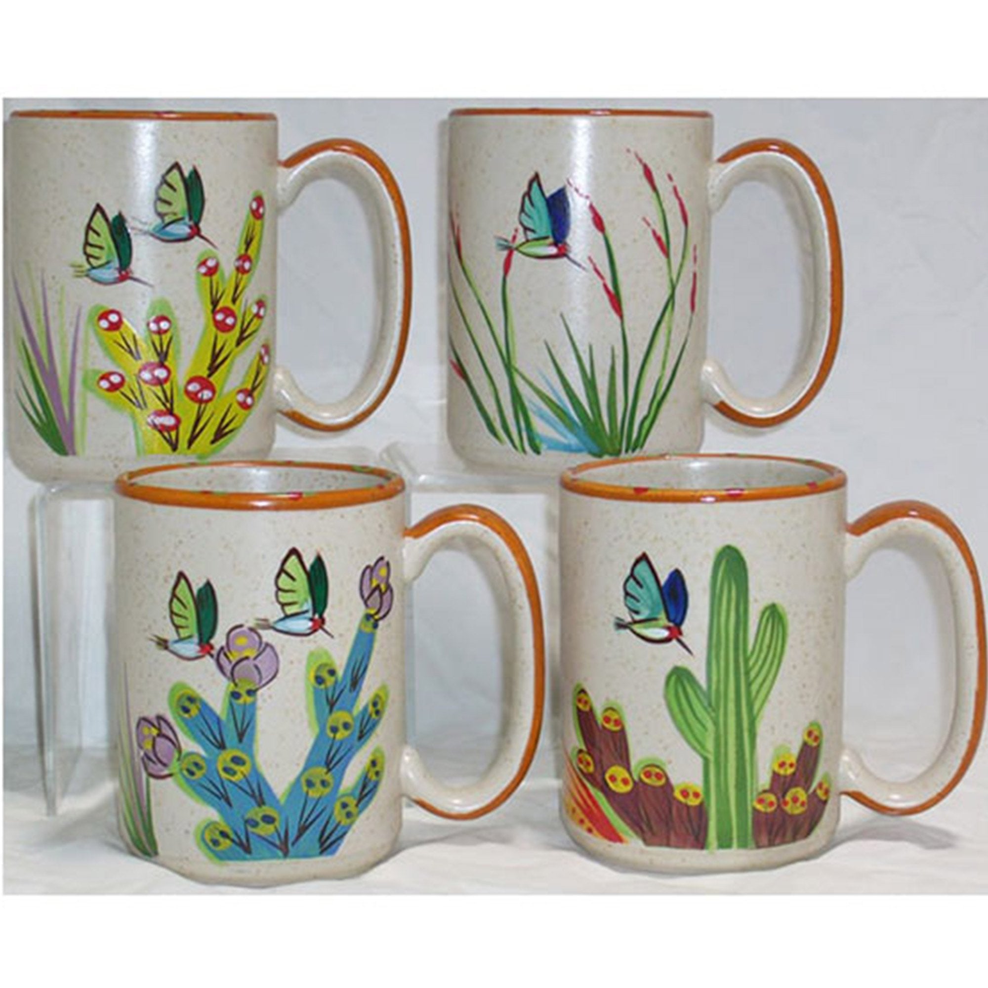 Sonoran Desert Hummingbird Coffee Mug Set - 4 Pack Ceramic Mugs with Vibrant Hummingbird Design for Home, Office, or Gift Giving