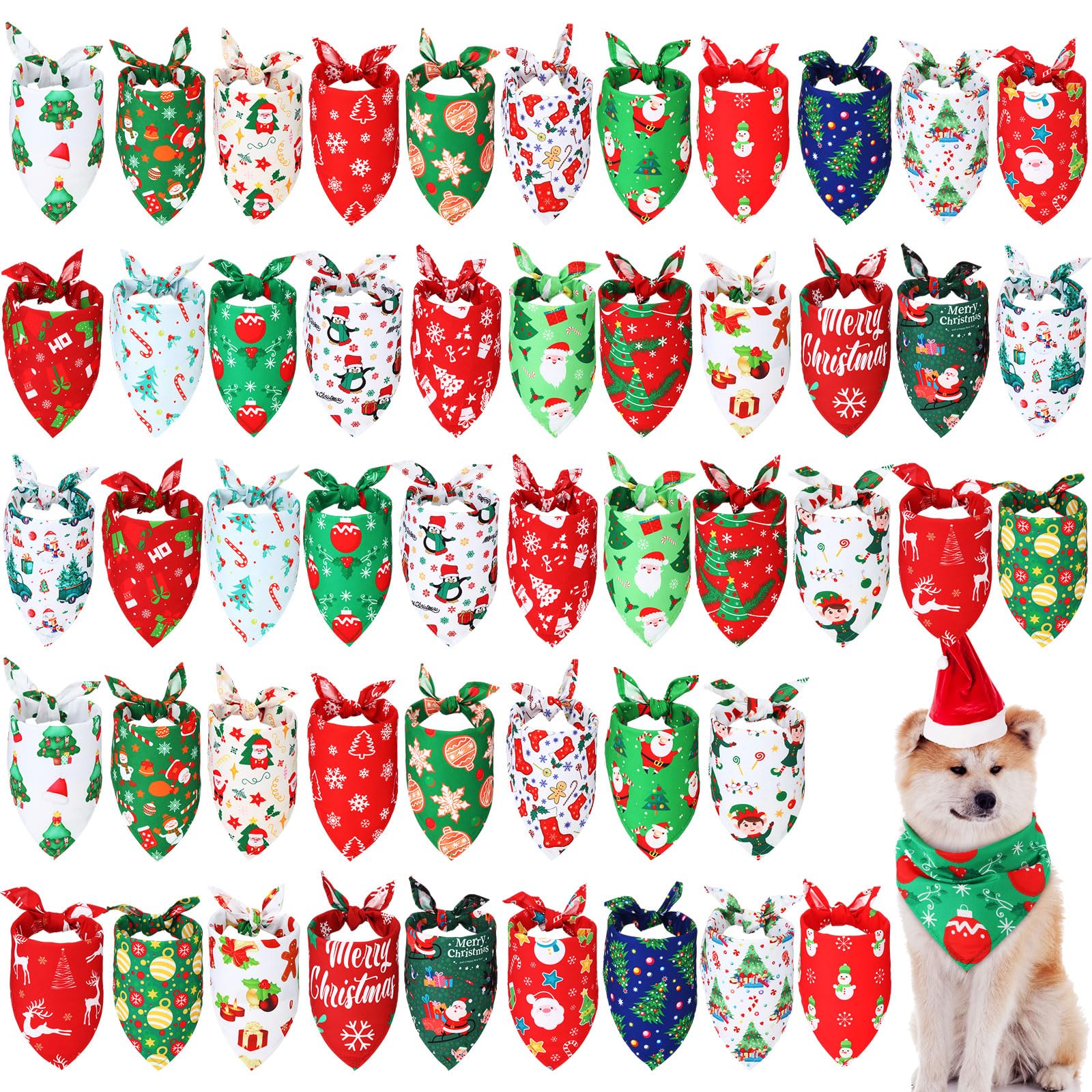 50 Pack Christmas Dog Bandanas Bulk – Festive Holiday Pet Bandanas for Small & Large Dogs, Xmas Dog Bibs & Triangle Scarves – Cute Christmas Pet Costume Accessories & Decorations (31.5