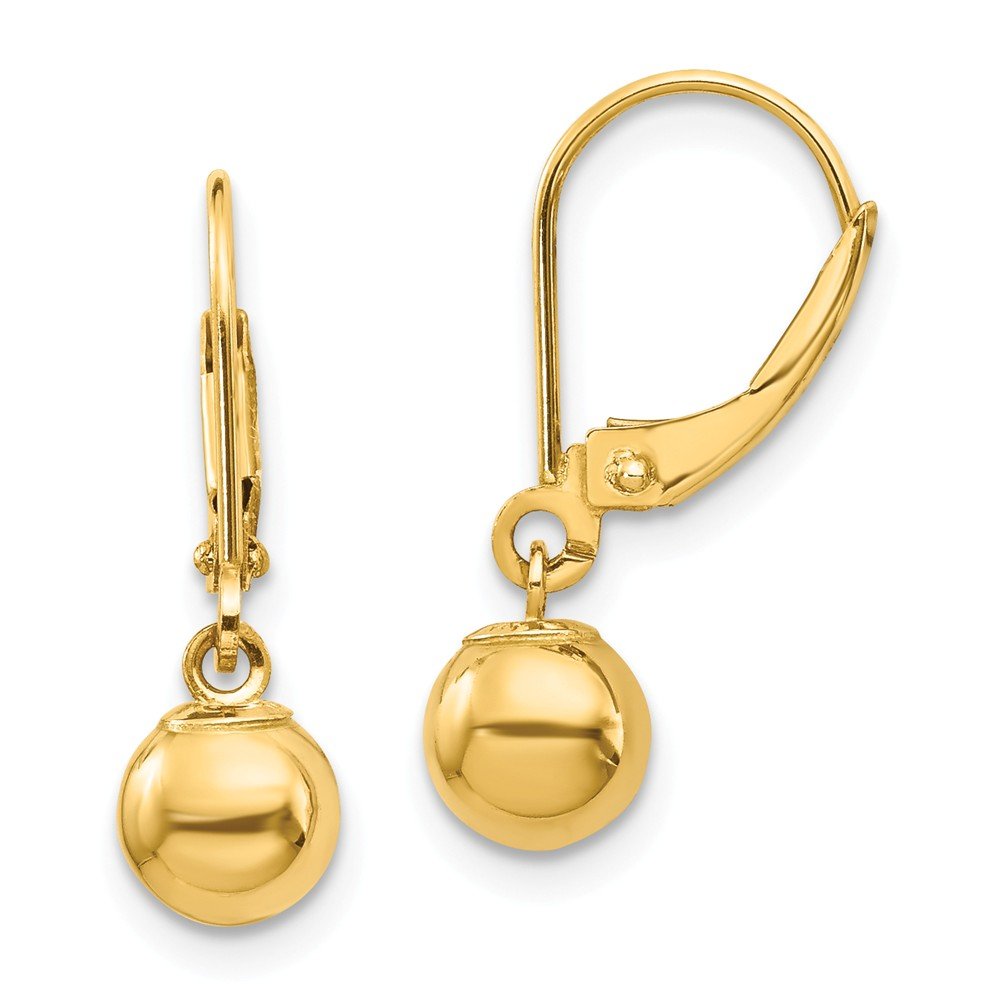 14K Yellow Gold Madi K Dangle 6mm Bead Leverback Earrings for Women - Elegant Minimalist Hoop Earrings for Everyday Wear, Date Night & Special Occasions