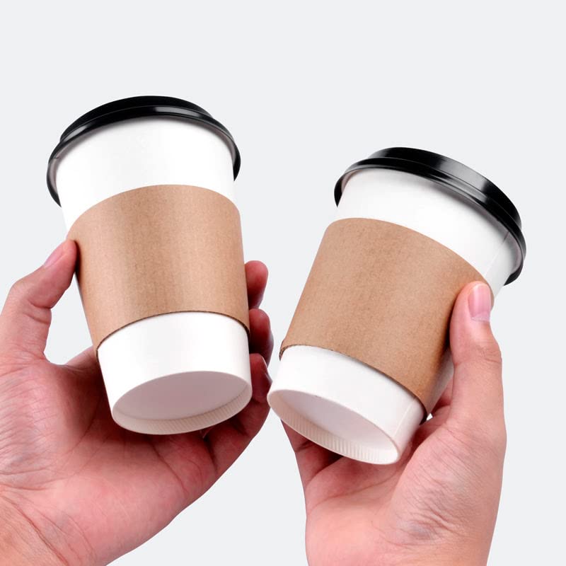 50 Pack Brown Kraft Paper Coffee Sleeves - Insulated Hot Cup Holders for 10oz to 20oz Sizes | Eco-Friendly Concession Supplies for Coffee Shops, Cafés & Office Break Rooms