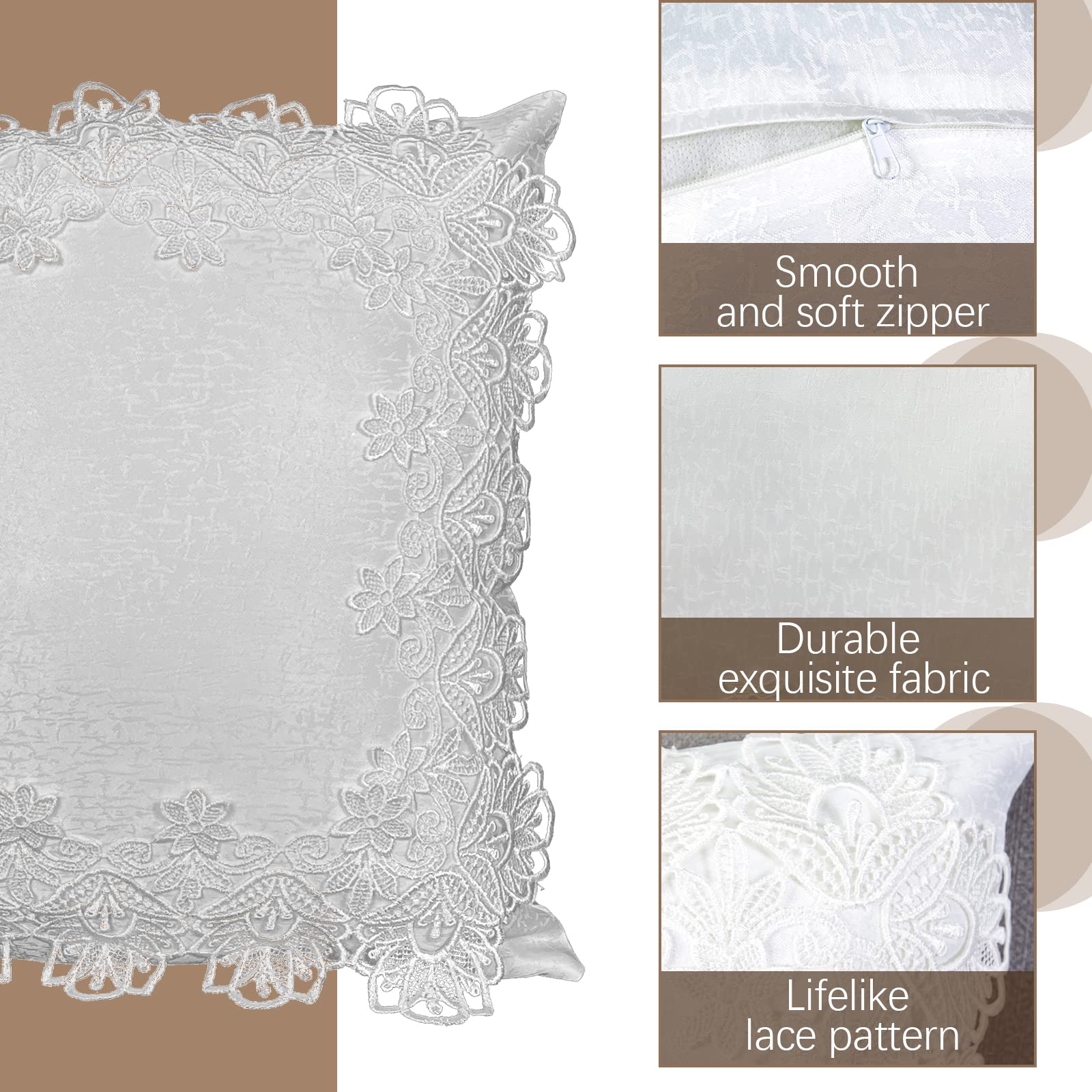Premium 18x18 Inch White Lace Throw Pillow Covers Set of 2 - Soft Farmhouse Decor with Exquisite Embroidery for Living Room, Bed, Couch & Sofa - Perfect for Cozy Home Styling and Seasonal Decorations