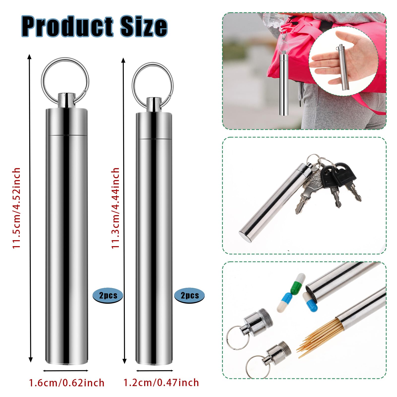 4 Pack Cobee Metal Toothpick Holder with Keychain - Portable Travel & Pocket Toothpick Case for Outdoor, Picnic, Camping - Perfect for Restaurants, Traveling, and Daily Use