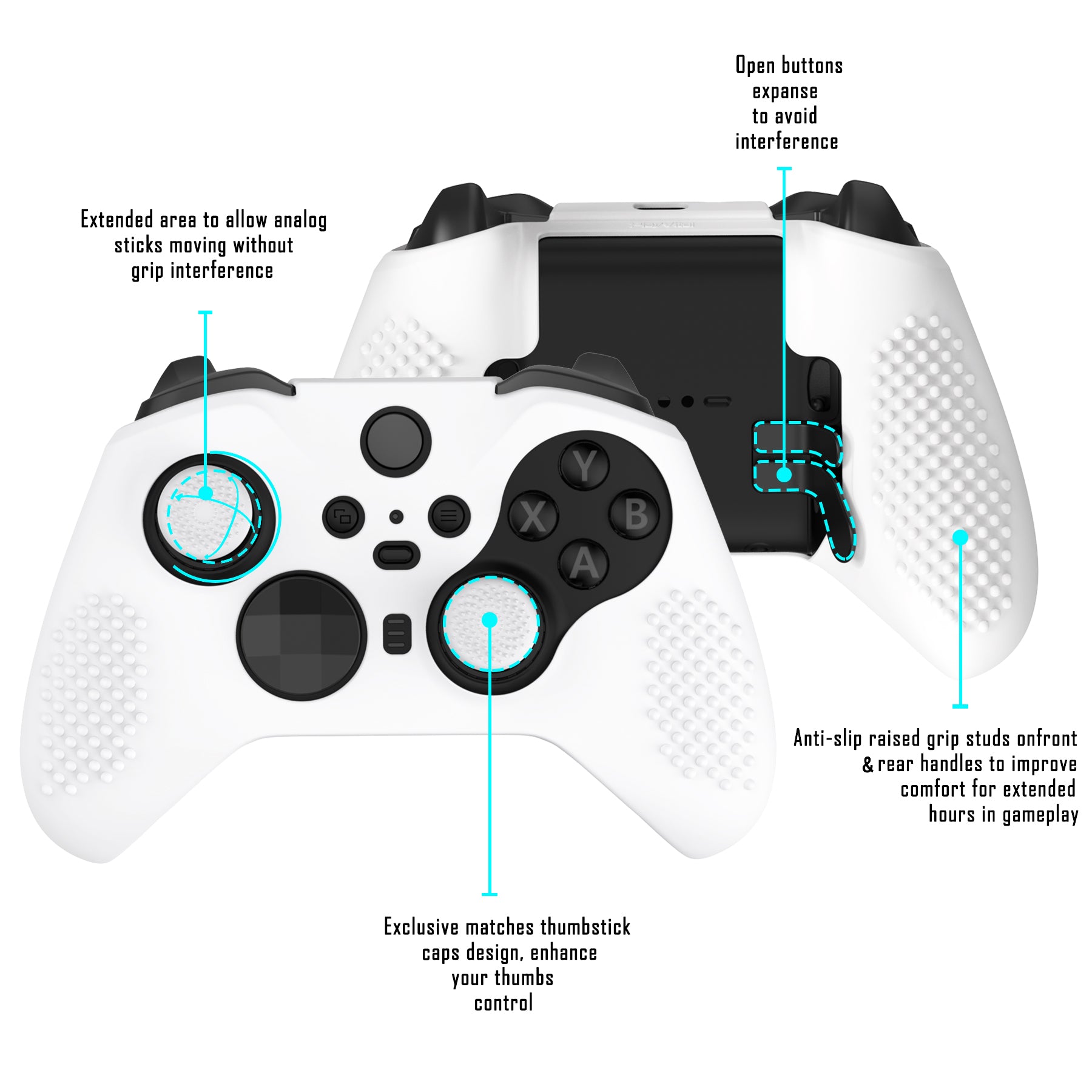 eXtremeRate PlayVital Anti-Slip Silicone Cover for Xbox One Elite Series 2 Controller (Model 1797 & Core) - Soft Protective Skin with Thumb Grips & Analog Caps | Enhanced Grip for Gaming, Streaming & Esports | XBOWP0059GC