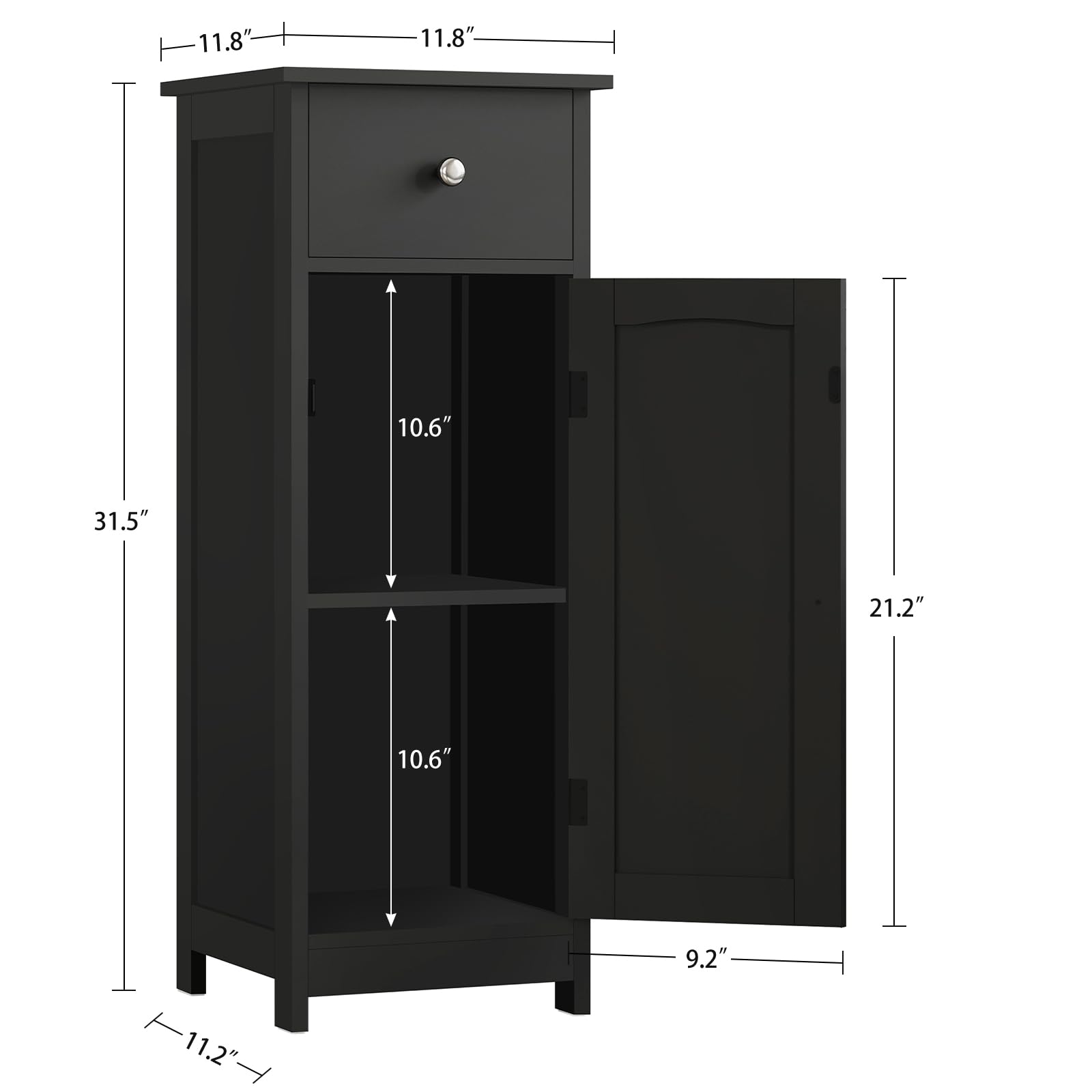 Iwell Bathroom Storage Cabinet with Drawer & Shelf - Freestanding Organizer for Small Bathroom, Hallway & Living Room - Space Saving Black Floor Cabinet - Perfect for Towel Storage & Home Organization