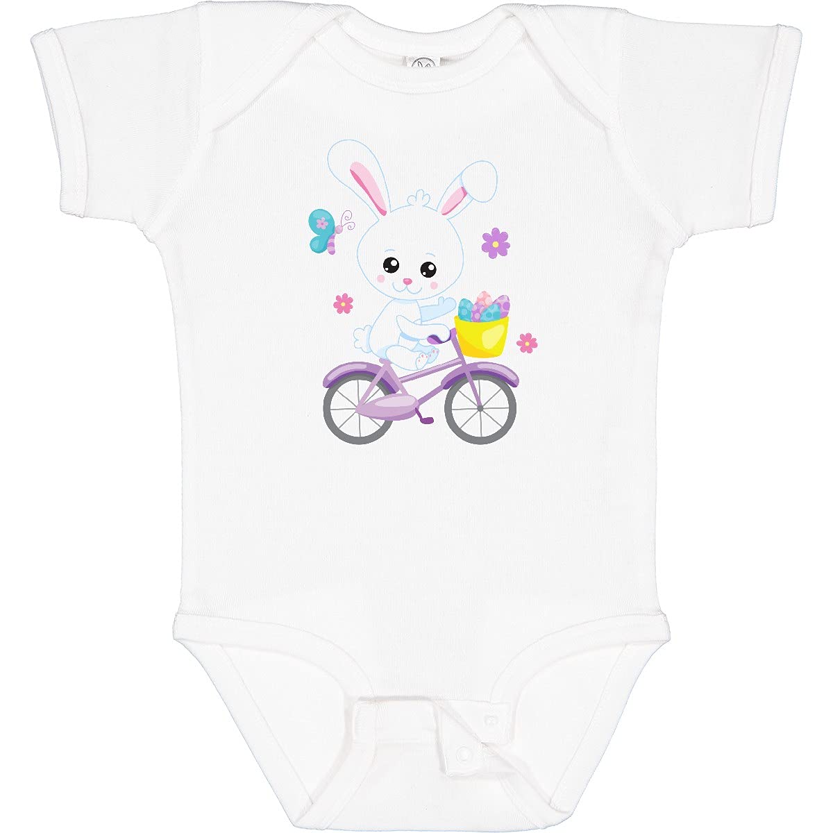 Inktastic Happy Easter Bunny on Bicycle with Pastel Flowers Baby Bodysuit - Cute Easter Outfit for Infants & Toddlers - Perfect for Easter Photos, Egg Hunts & Spring Celebrations