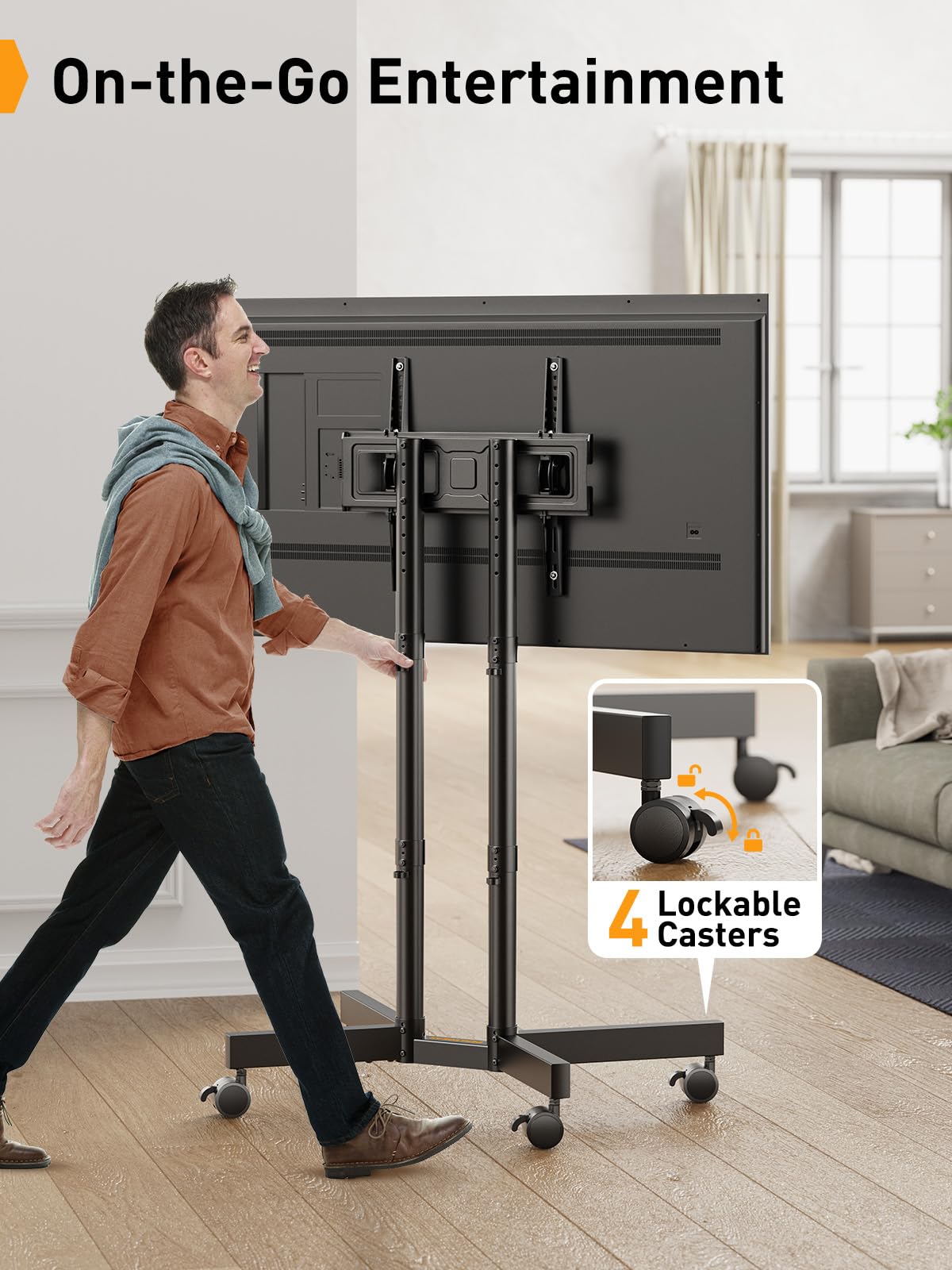 Perlegear Rolling TV Stand with Wheels for 32-70 inch TVs - Height Adjustable Mobile TV Cart with -15° to +5° Tilt, 4K TV Stand up to 88lbs, Max VESA 400x400mm - Perfect for Living Room, Bedroom, or Office Entertainment Setup (Model: PGTVMC14)