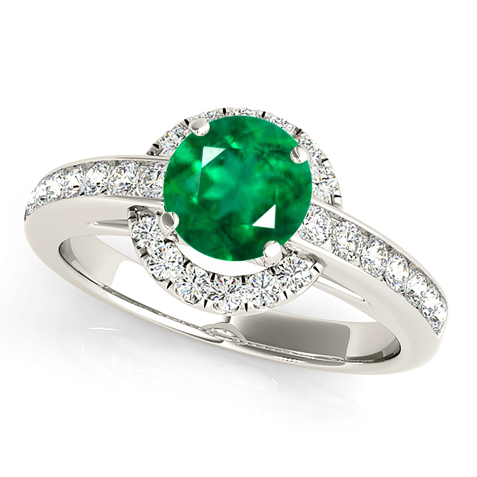 1.75 Carat Genuine Emerald Ring with Halo & Channel Set Diamond Band - Elegant Wedding, Engagement & Anniversary Jewelry Gift for Women