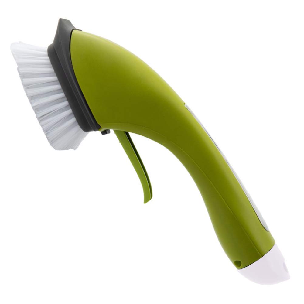 ELEOPTION Kitchen Sink Cleaning Brush with Soap Dispenser - Stainless Steel Pot Scrubber for Dishes, Stove, Tiles - Ergonomic Household Cleaning Brush (Green) - Perfect for Deep Cleaning Kitchen Sinks & Cookware