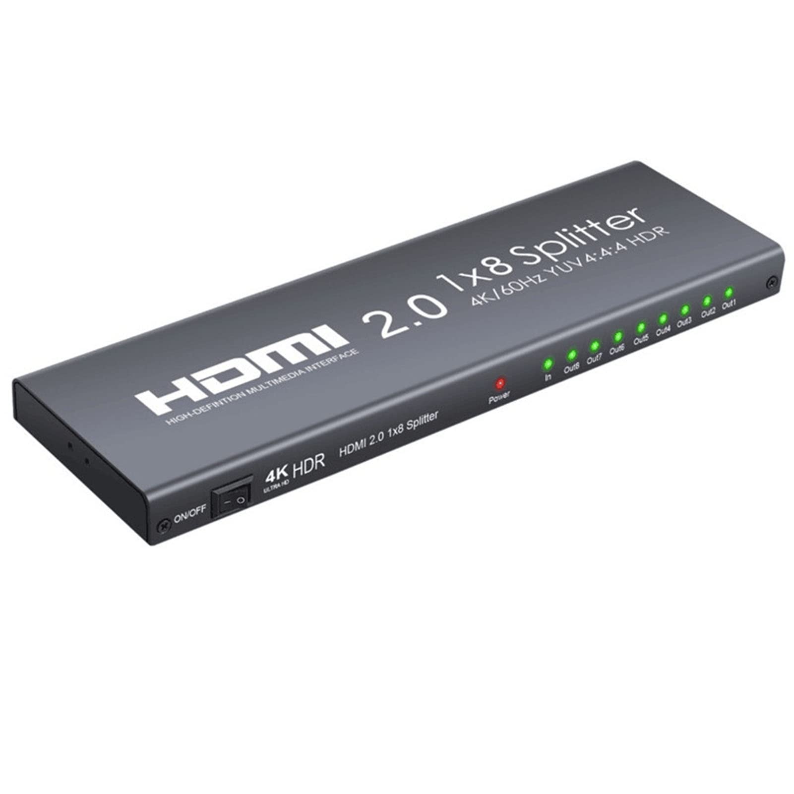 4K@60Hz HDMI Splitter 1x2/4/8 Ports - 4:4:4 Chroma Gaming Duplicator with Power Cable for Xbox/PS5/PC - Mirror Screens for Home Theater & Multi-Monitor Setup (8 Ports)