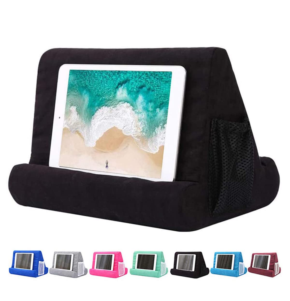 JoinHome Soft Pillow Tablet Stand - Multi-Angle Adjustable iPad & Phone Holder for Bed, Couch & Travel (Black) - Perfect for Reading, Watching & Working Comfortably