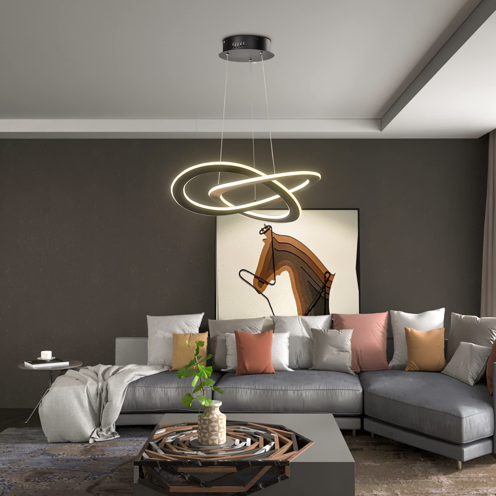 Maxax 3-Light Dimmable LED Ring Chandelier - Modern Geometric Pendant Light Fixture in 3000K Warm White - Perfect for Kitchen Island, Dining Room, Bedroom & Living Room Decor - Black Finish | Ideal for Contemporary Home Lighting and Interior Design