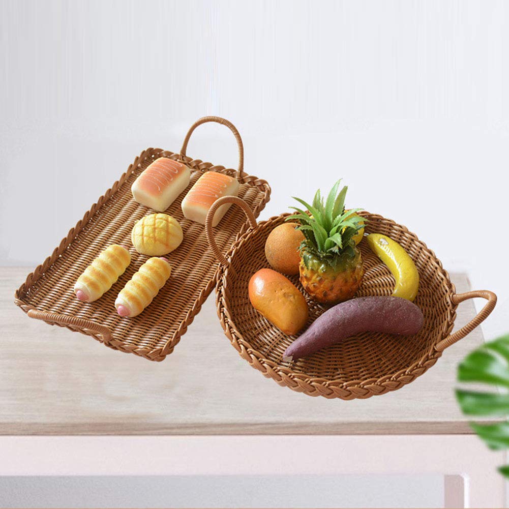 Hand-Woven Rattan Bread Basket with Handle - Natural Woven Serving Tray for Bread, Crackers, Snacks & Fruits | Perfect for Home, Restaurant & Party Table Decor | Eco-Friendly Kitchen & Dining Accessory