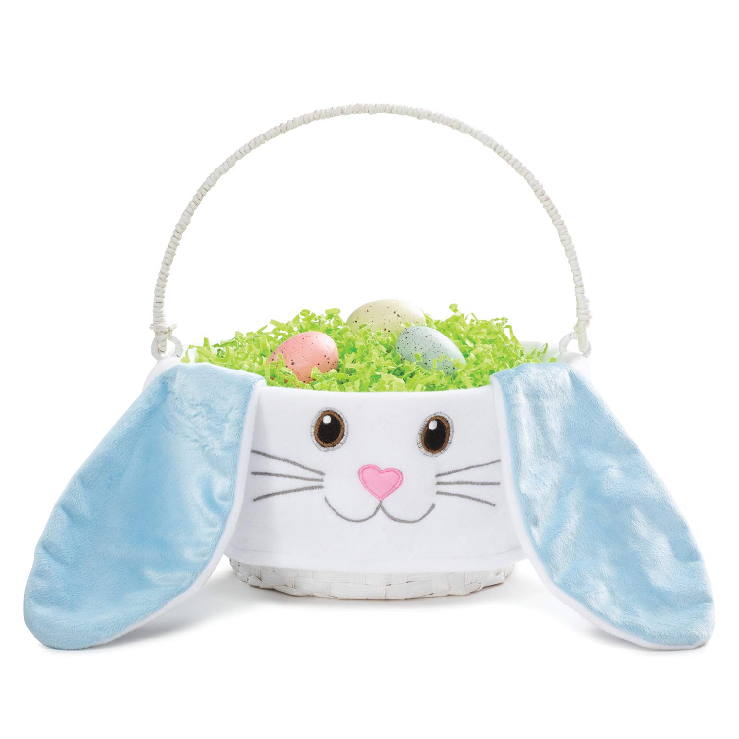 Personalized Floppy Ear Easter Egg Basket with Handle - Custom Name Engraved | White Woven Bunny Easter Basket for Kids | Easter Gift Basket for Boys & Girls | Perfect for Easter Egg Hunts, Party Favors & Spring Decorations