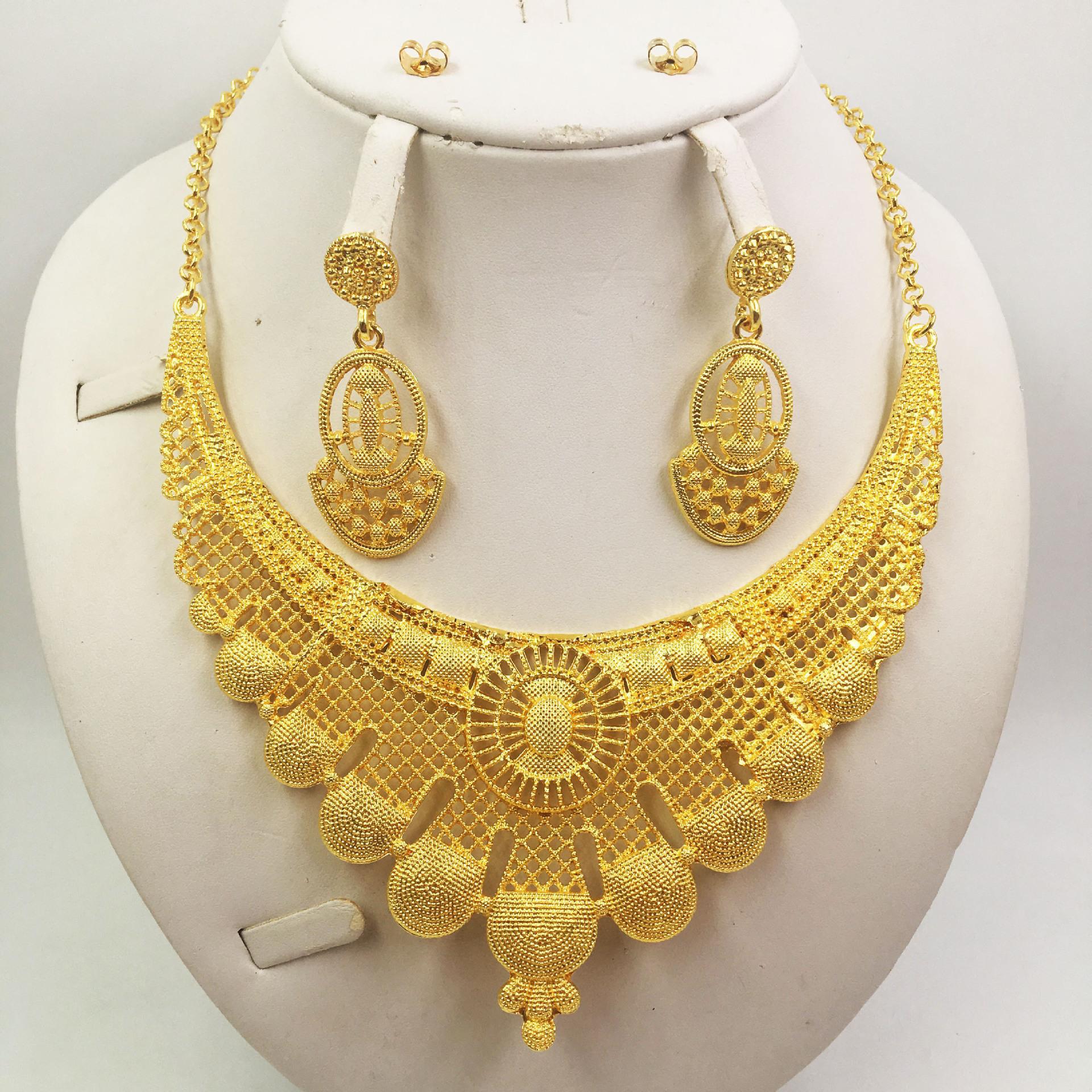 African Gold Jewelry Set for Women - Elegant Necklace & Earrings for Weddings, Anniversaries & Special Occasions | Perfect Bridal Gift & Party Accessories