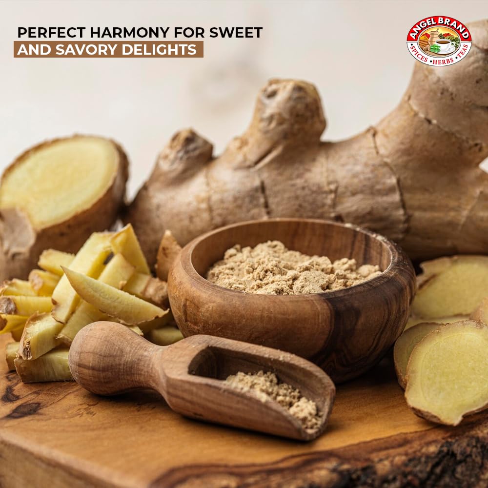 Premium Angel Brand Ginger Powder 13 oz - Organic Ground Ginger Root for Baking, Cooking, Smoothies & Tea | Great for Gingerbread, Curry, Detox Drinks & Spice Mixes