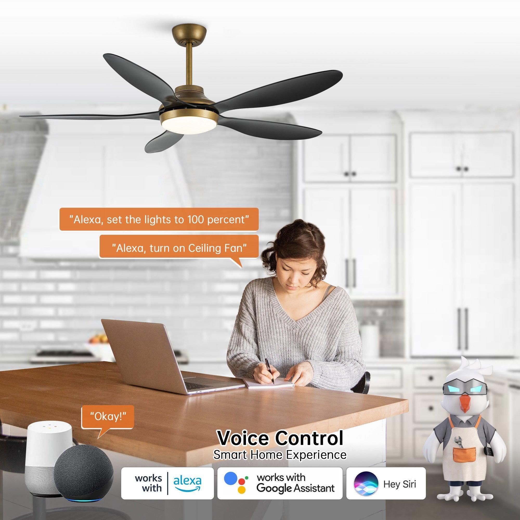 52 Inch Punjab Smart Ceiling Fan with LED Light - Energy Efficient, Remote Control, Quiet Operation for Bedroom, Living Room, and Office