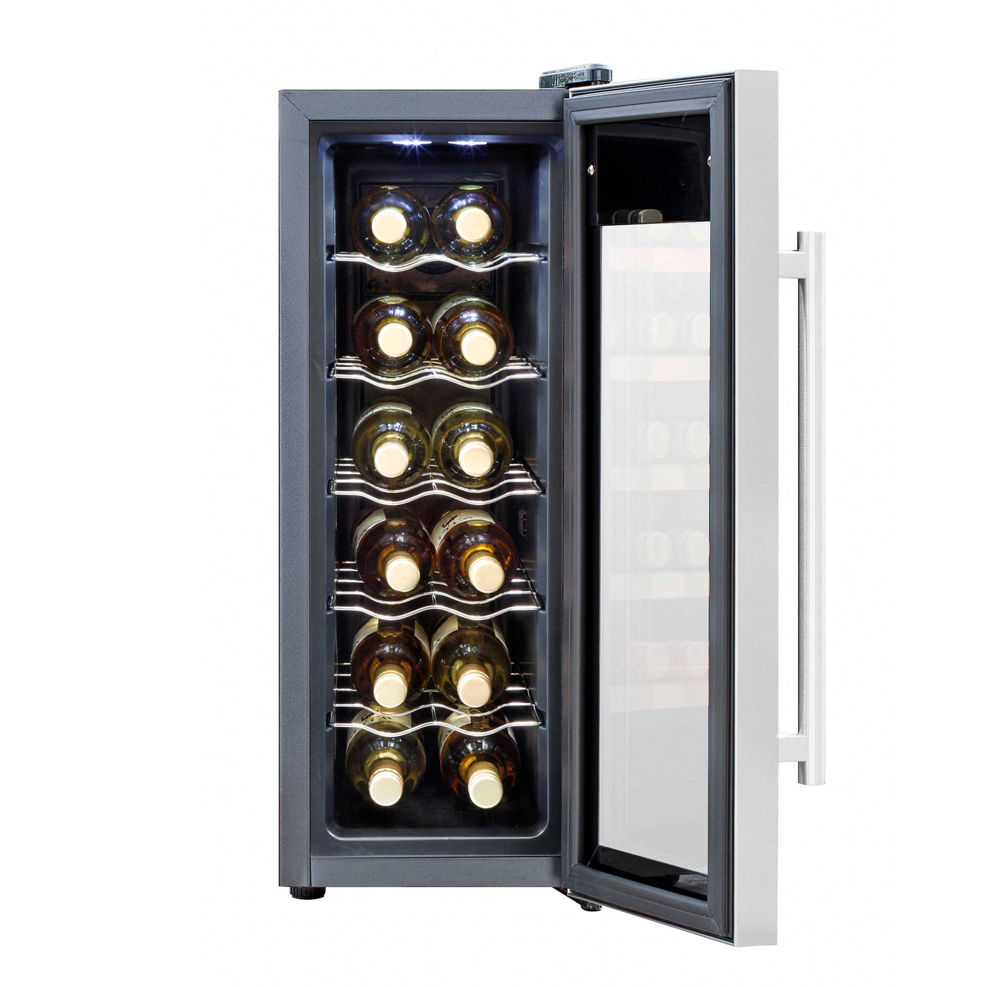 Baridi 12 Bottle Wine Cooler with Digital Touch Screen Controls & LED Light - Stainless Steel Wine Fridge for Home, Office, or Restaurant Use - Perfect for Storing and Chilling Red, White, and Sparkling Wines