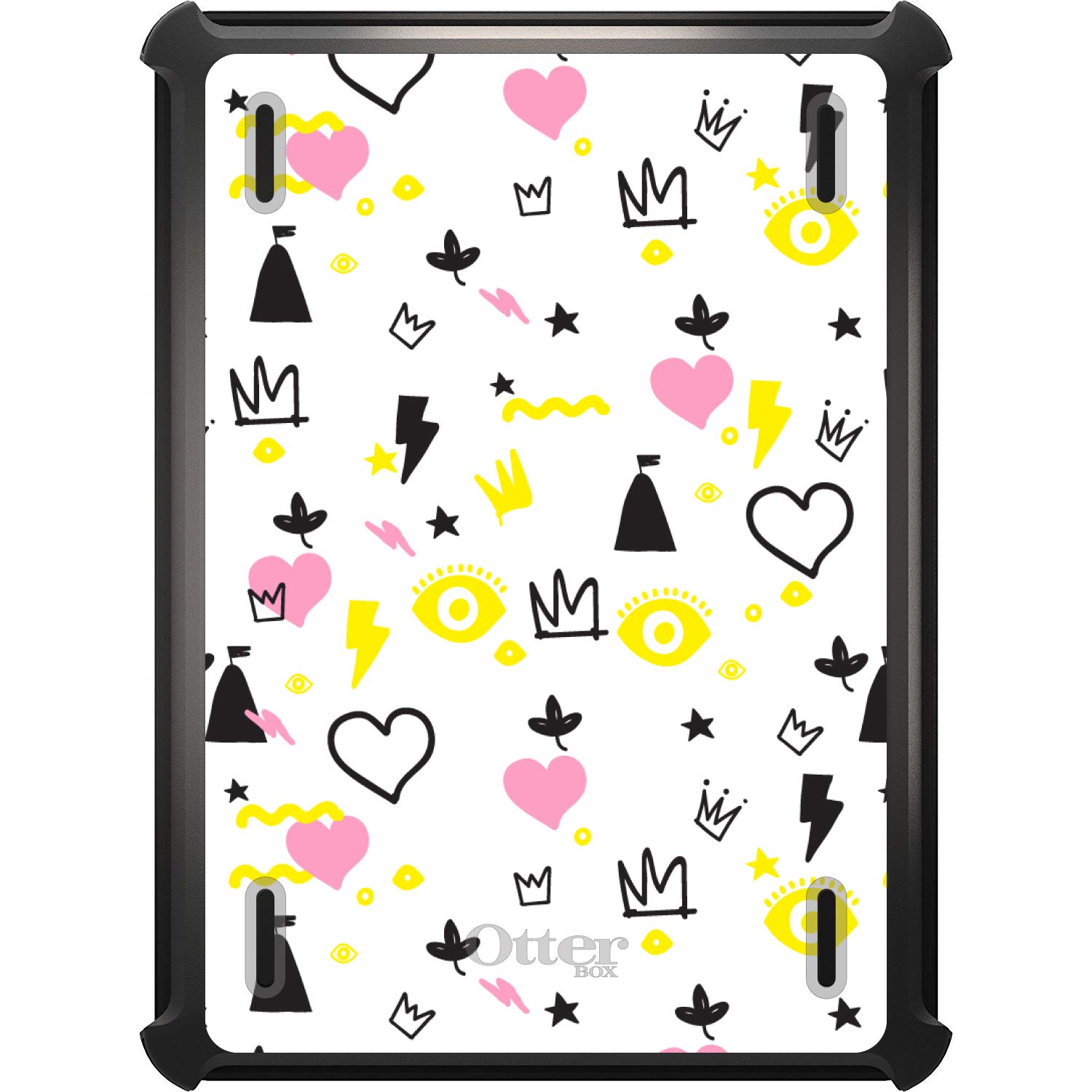 DistinctInk iPad 2017 (5th & 6th Generation) Case - Shockproof Protective Cover with Built-in Stand | Replacement for OtterBox Defender Series | Girl Power Design with Crown Hearts Castle in Pink & Yellow | Perfect for School, Work & Travel Protection
