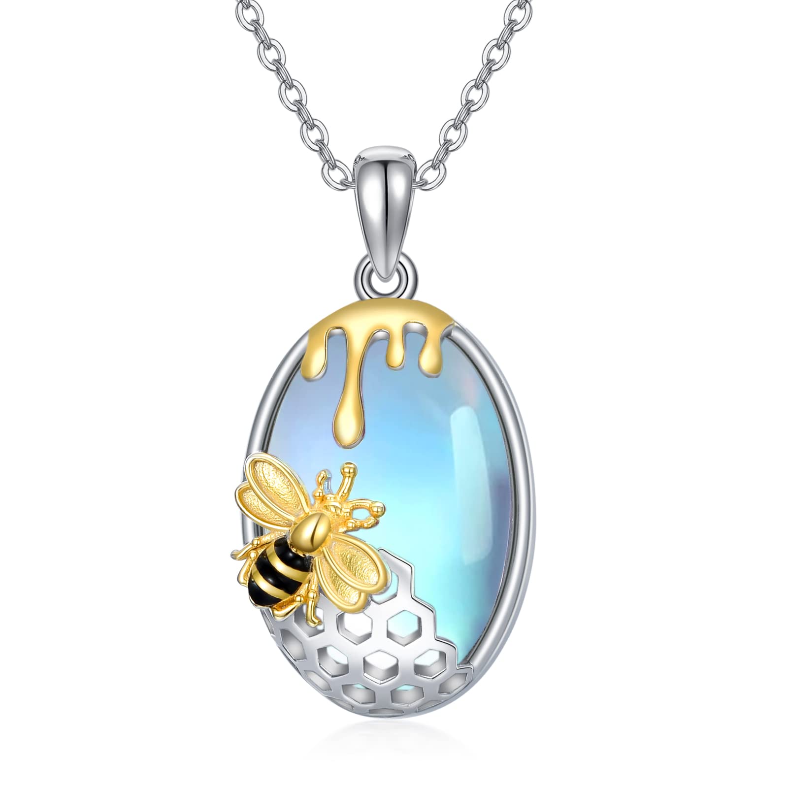 YAFEINI Sterling Silver Moonstone Pendant Necklace - Bee, Dragonfly & Hummingbird Designs | Elegant Jewelry Gift for Women & Teen Girls | Perfect for Birthdays, Anniversaries & Special Occasions