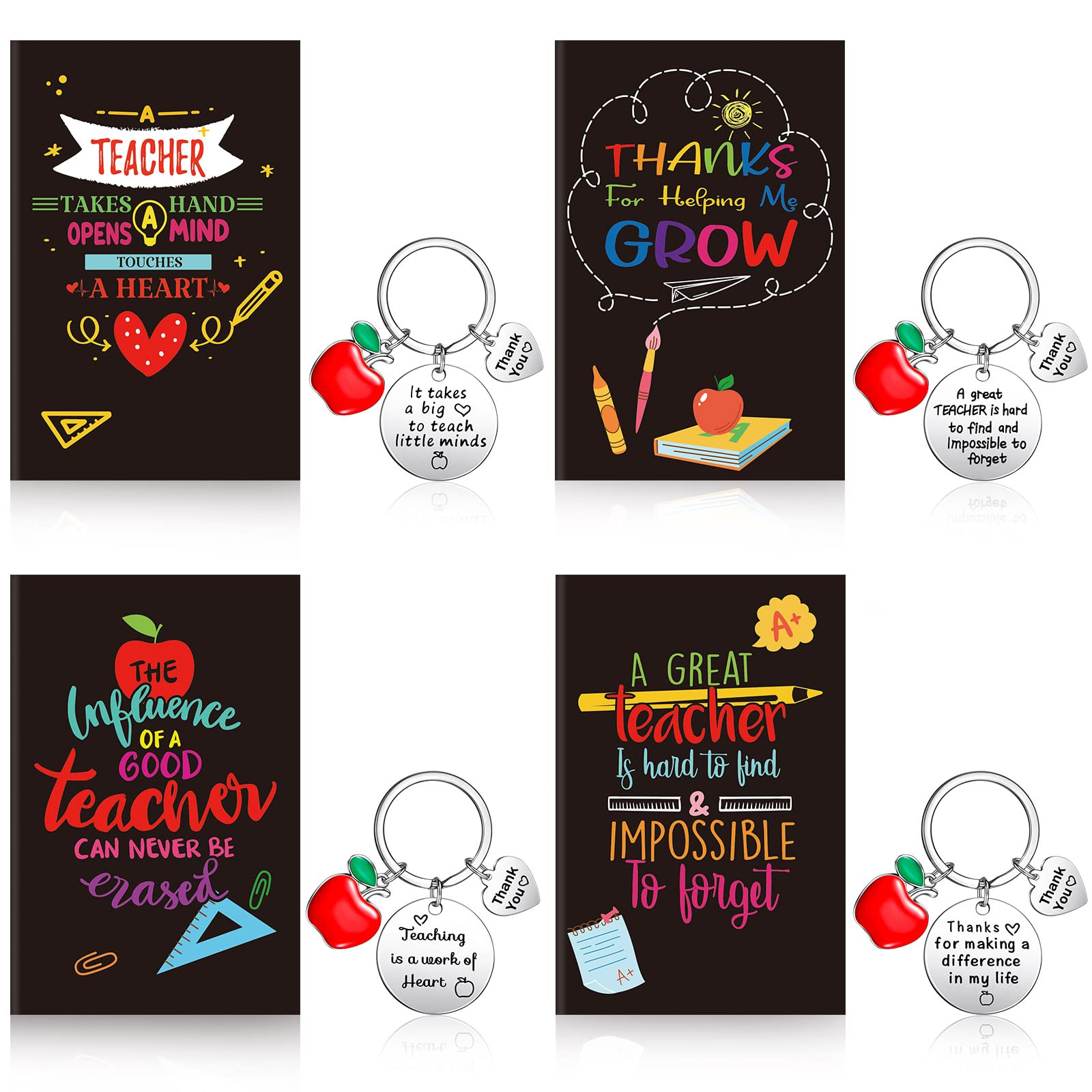 8-Piece Teacher Appreciation Gift Set - Inspirational Keychains, Motivational Notebook & Mini Journal - Perfect Thank You Graduation Gift for Women Educators (Pencil Design) - Ideal for Teacher Week, End of Year Celebrations & Classroom Rewards
