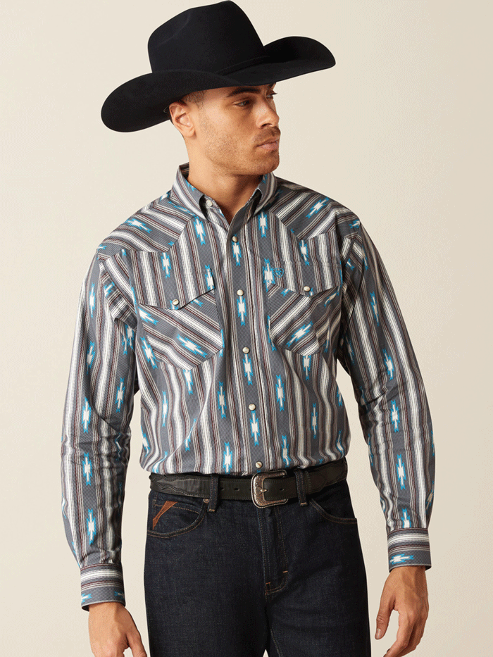 Ariat Men's Callahan Classic Fit Shirt - Grey Western Plaid Long Sleeve Button Down for Casual Wear & Outdoor Activities