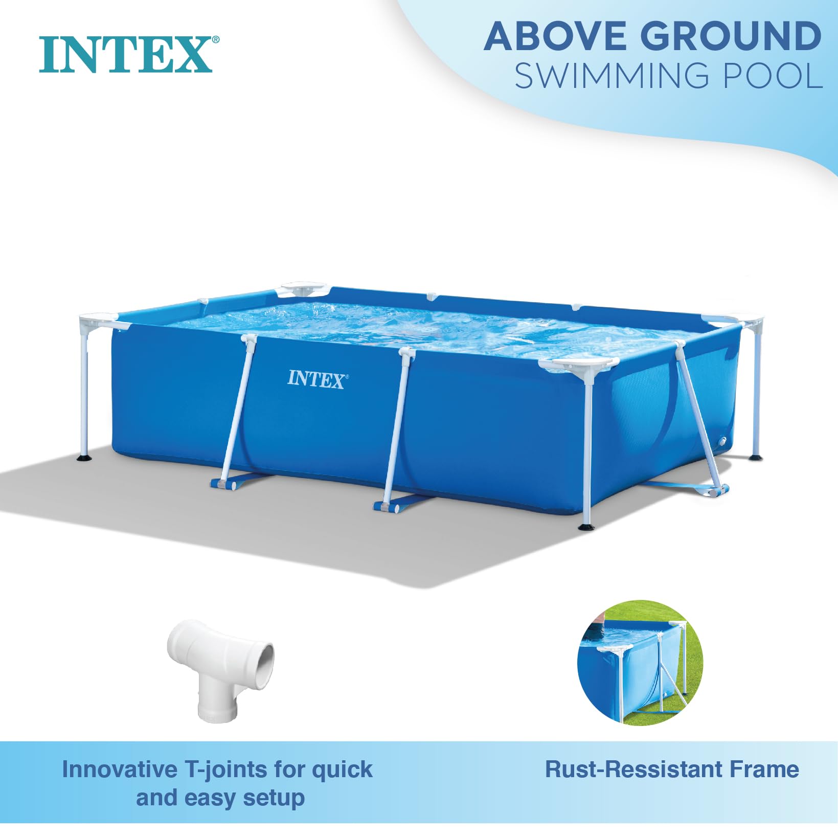 Intex 8.5ft x 26in Rectangular Frame Above Ground Swimming Pool for Kids & Adults - Outdoor Backyard Summer Water Fun for Ages 6+