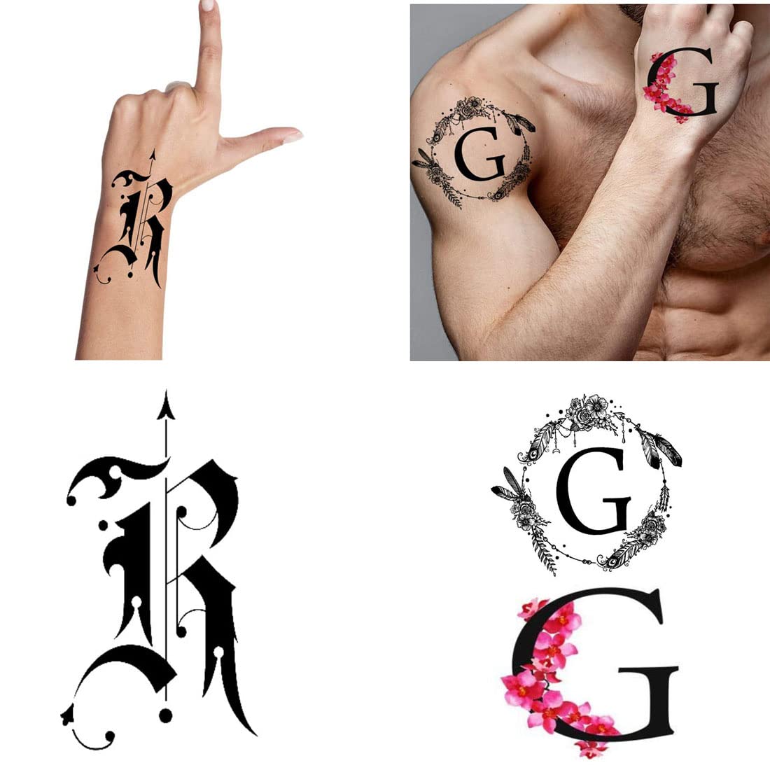 Waterproof Temporary Letter Tattoos for Kids - GR Name Initial Tattoos (Pack of 2) - Perfect for Birthdays, Parties & Summer Fun