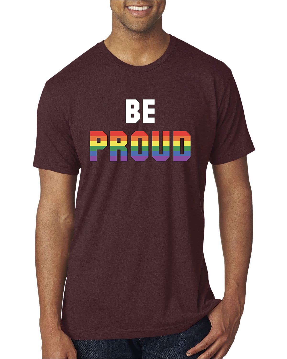 Be Proud Rainbow LGBT Pride Men's Premium Tri-Blend T-Shirt - Soft Comfortable Gay Pride Shirt for LGBTQ+ Community & Allies - Perfect for Pride Parades, Festivals and Everyday Wear
