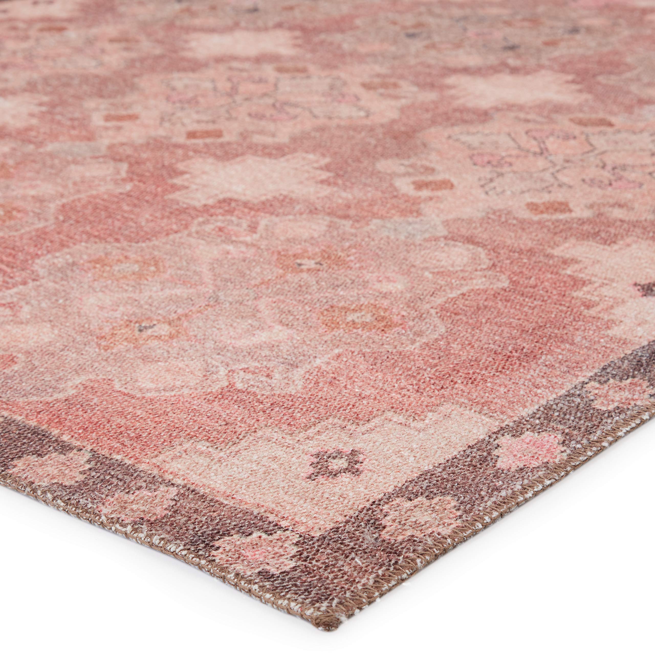 Jaipur Living Machine Washable 2x12 Runner Rug - Farmhouse Style Pink & Brown Distressed Vintage Rug - Perfect for Hallways, Entryways & Kitchen Floors