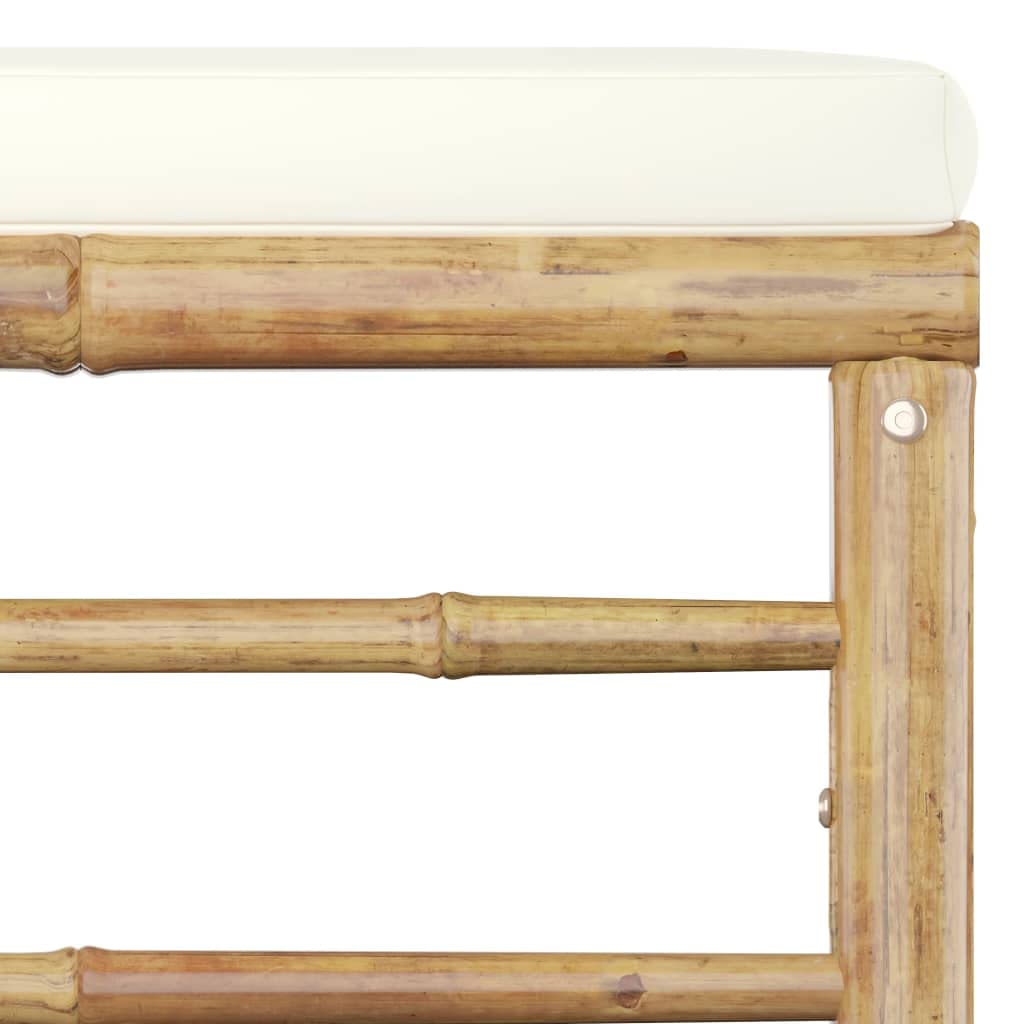 vidaXL 3-Piece Patio Lounge Set with Side Table & Footrest - Durable Bamboo Outdoor Furniture - Cream White Cushions - Perfect for Poolside, Garden or Backyard Relaxation