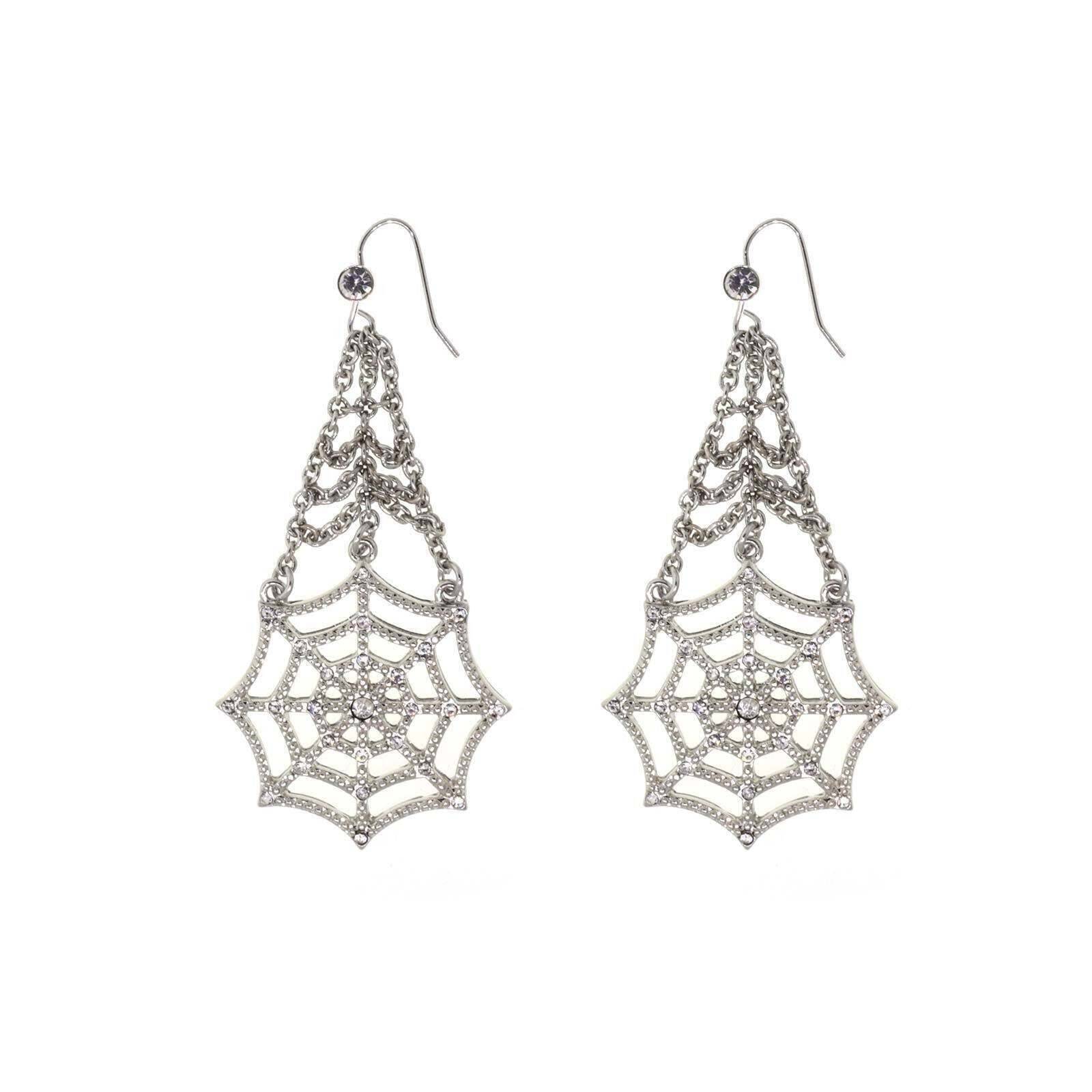 1928 Jewelry Crystal Spider Web Chain Drop Wire Earrings for Women - Gothic Boho Vintage Dangle Earrings for Halloween, Party & Evening Wear