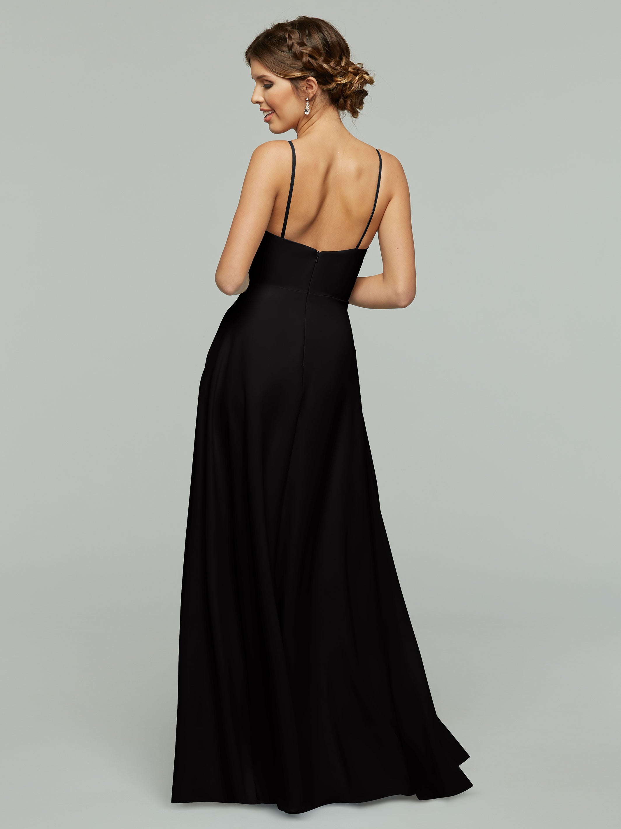 Elegant 83012 Flowy Stretch Chiffon A-Line Bridesmaid Dress with V-Neckline - Perfect for Weddings, Formal Events & Special Occasions
