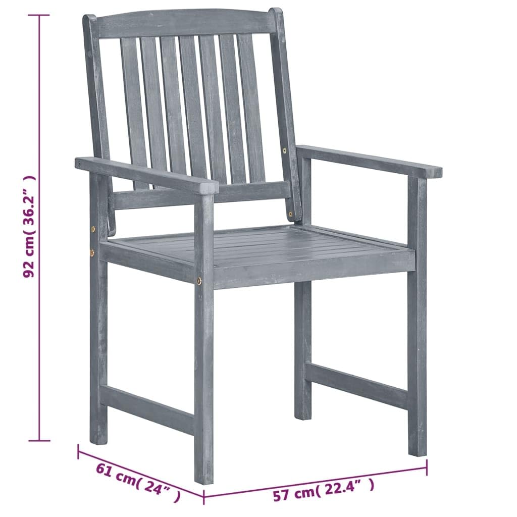8X Solid Acacia Wood Patio Chairs with Cushions - Weather-Resistant Outdoor Dining Set for Garden, Balcony, Backyard, Terrace - Gray Lounge Seating Furniture for Home & Commercial Use