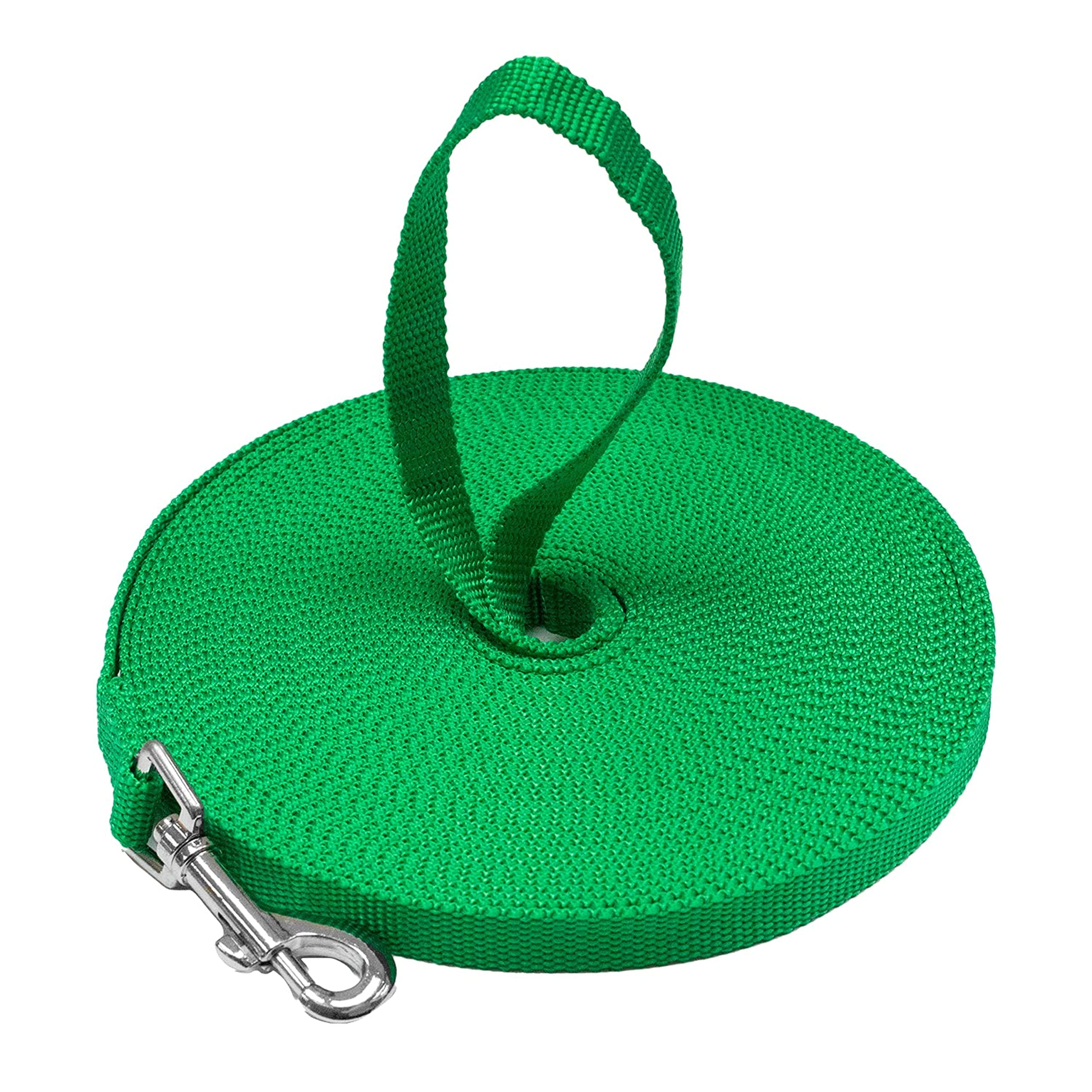 **Downtown Pet Supply 50ft Green Nylon Dog Leash - Long Training Leash for Recall & Obedience - Durable Outdoor Walking, Hiking & Backyard Training for Medium & Large Dogs**