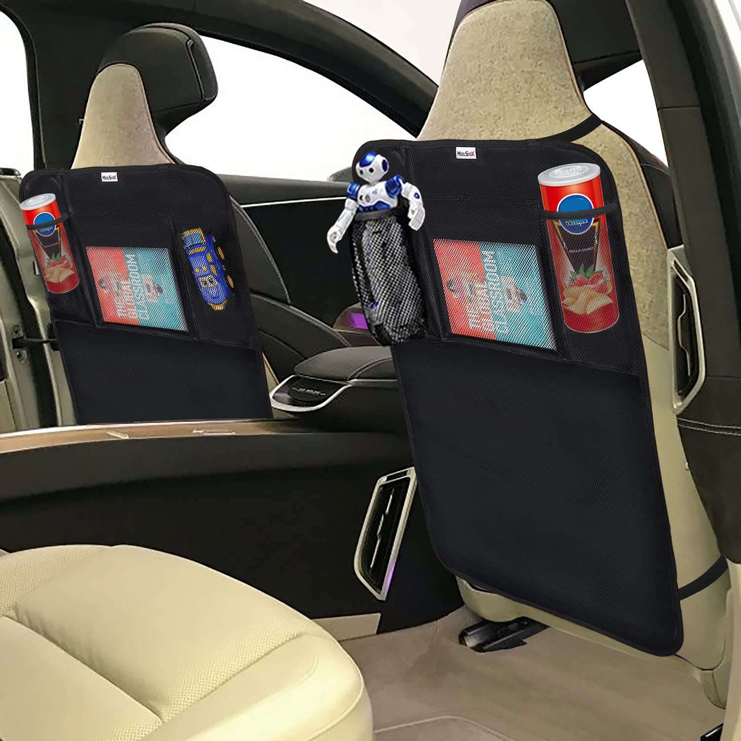 2-Pack Waterproof Oxford Car Seat Kick Mats for Kids - Back Seat Protector with 3 Pockets | Durable Foot Guard for Travel, Road Trips & Daily Commute