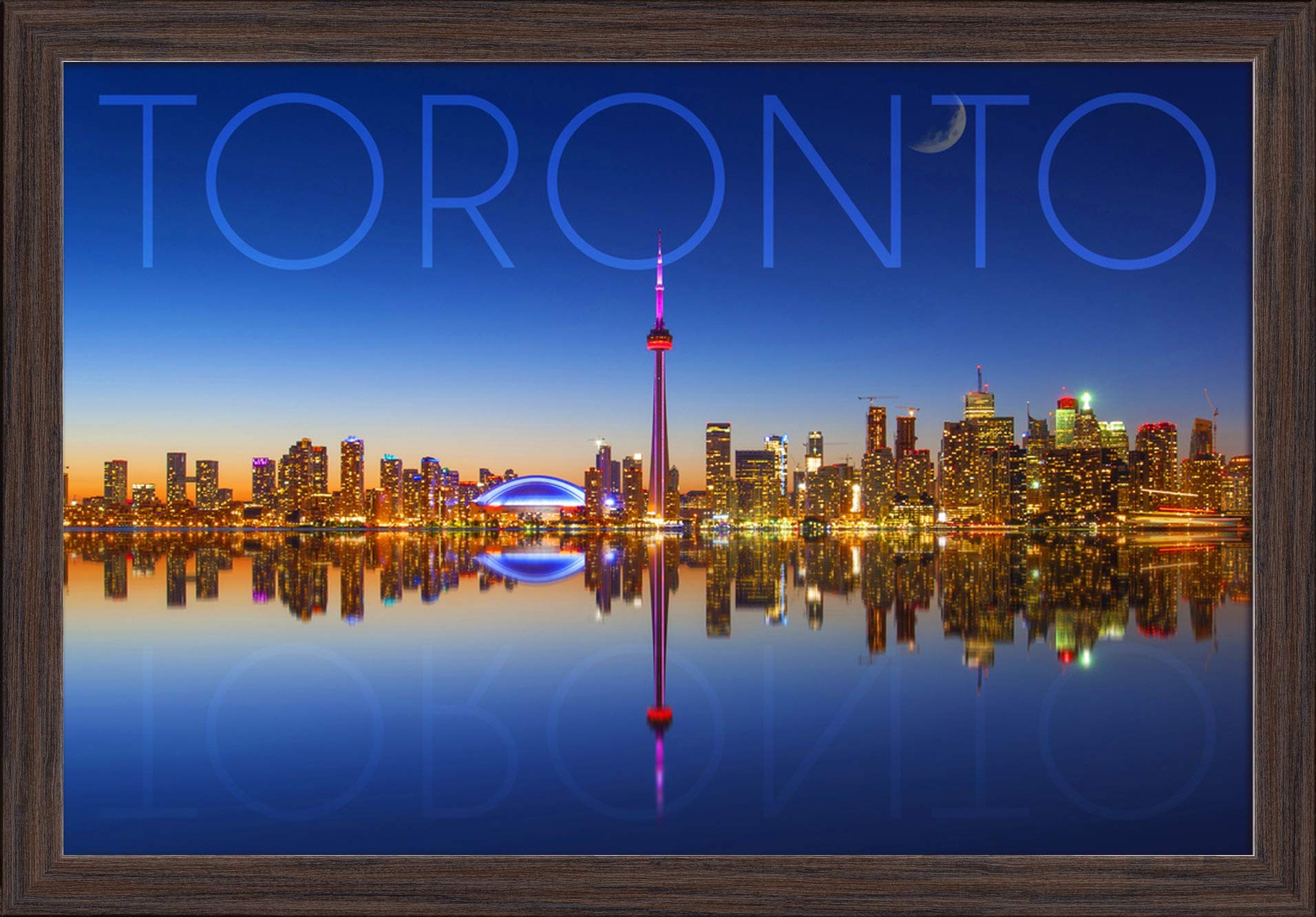 Toronto Canada Skyline and Reflection - 16x24 Giclee Fine Art Print with Recycled Wood Frame in Espresso Brown - Perfect for Living Room, Office, or Gallery Wall Decor