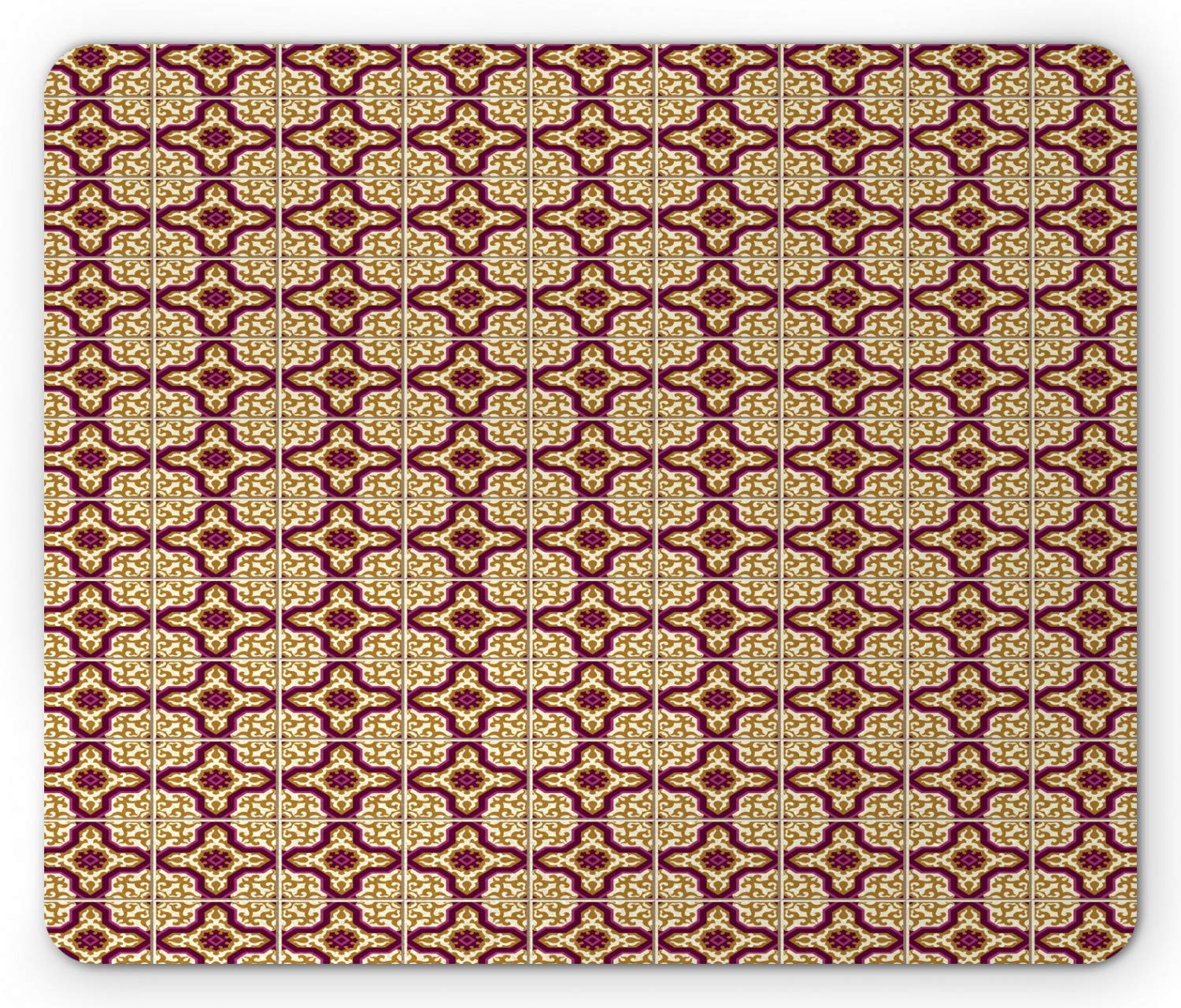 Ambesonne Moroccan Mouse Pad - Portuguese Azulejo Style Mosaic Tiles with Traditional Classic Curls, Non-Slip Rubber Base, Standard Size Rectangle Mousepad in Ginger Purple & Cream - Perfect for Office, Gaming & Home Computer Desks