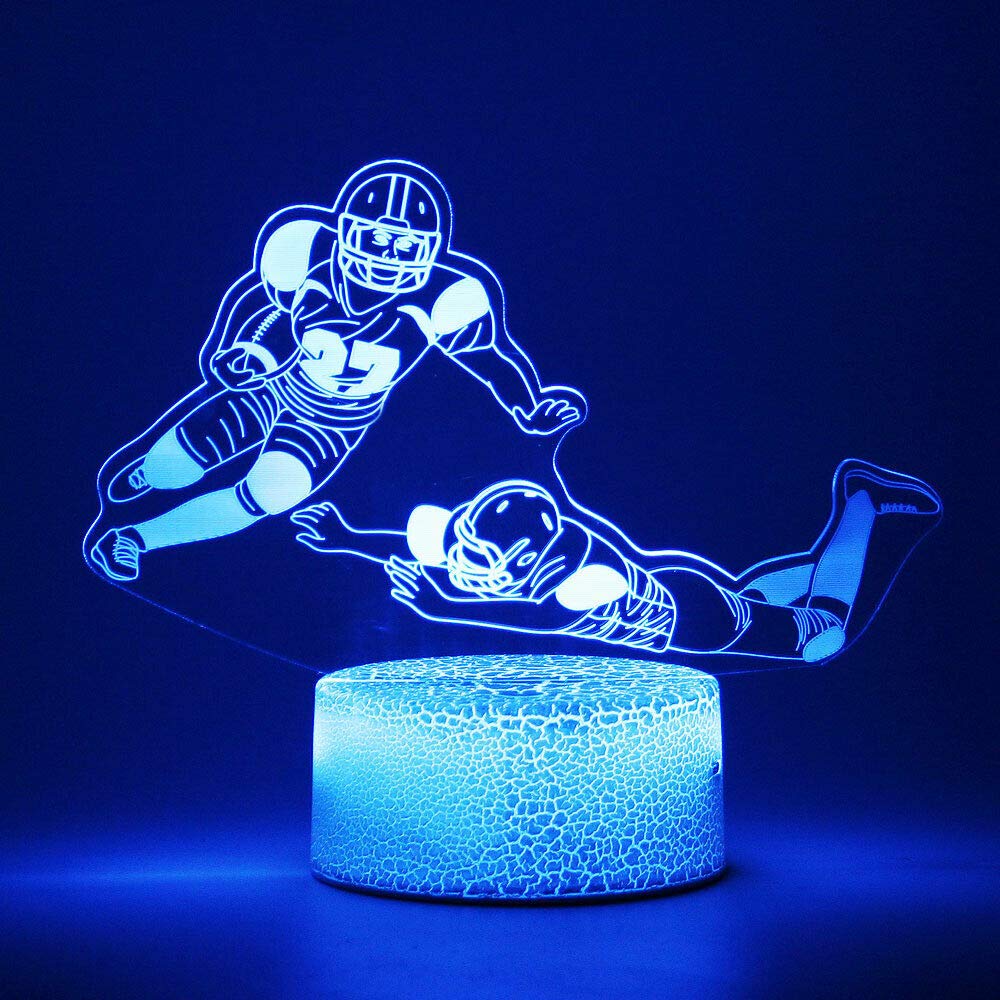 3D Illusion LED Night Light Lamp - 7 Color Changing Rugby American Football with Touch Switch, USB Powered, Acrylic Base - Perfect for Bedroom, Desk Decor, Christmas Gifts & Sports Fan Collectibles