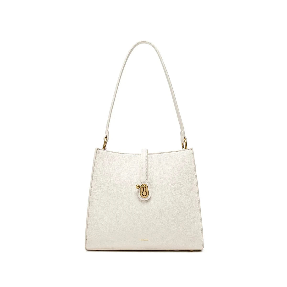 Vegan Leather Shoulder Bag for Women | Lock Design | Coconut Cream Pebbled Texture | Perfect for Work, Travel & Everyday Use