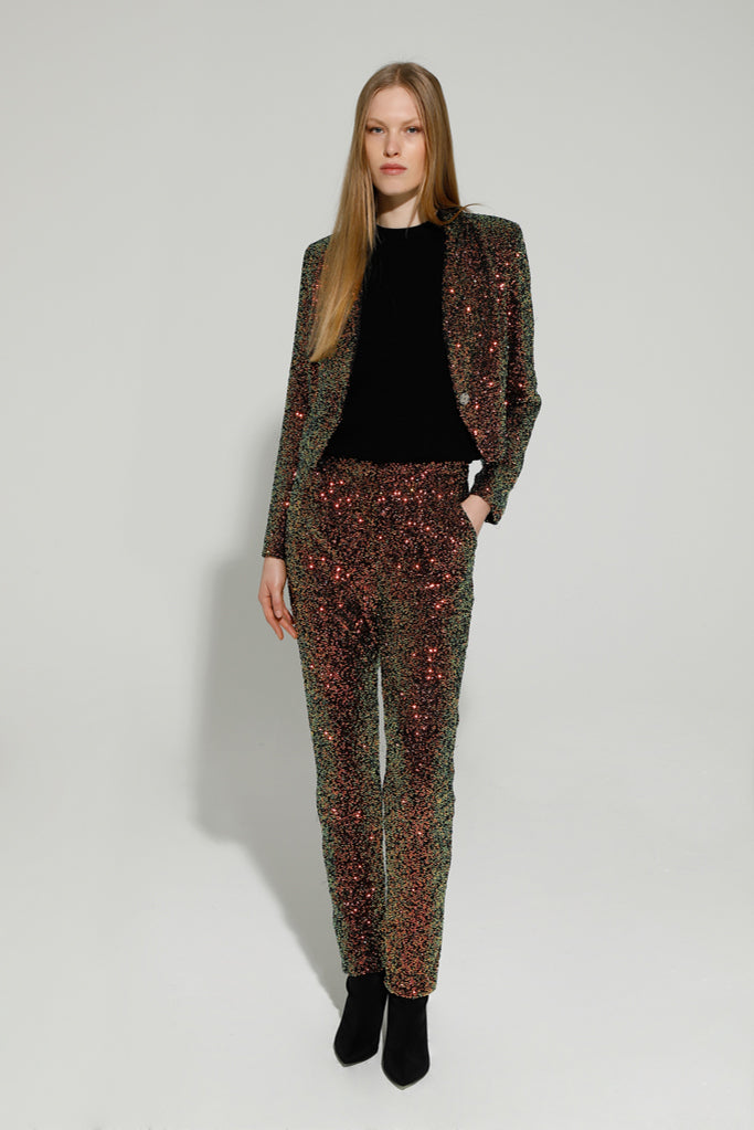BJORN SEQUIN CROPPED JACKET - Emerald & Bronze Shimmer Women's Fashion Top - Perfect for Parties, Night Out & Special Occasions
