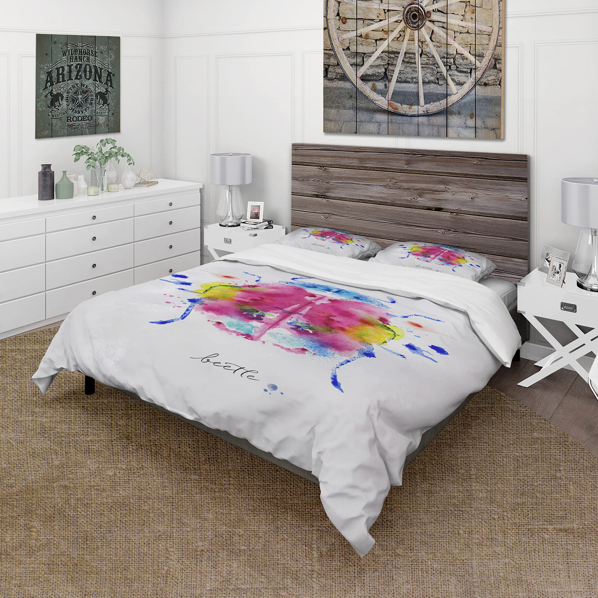 DesignQ Monotype Color Beetle Traditional Duvet Cover Set - White Twin Size 3-Piece Bedding Set with Animal Print for All Seasons | Perfect for Kids' Rooms, Guest Bedrooms & Bohemian Home Decor