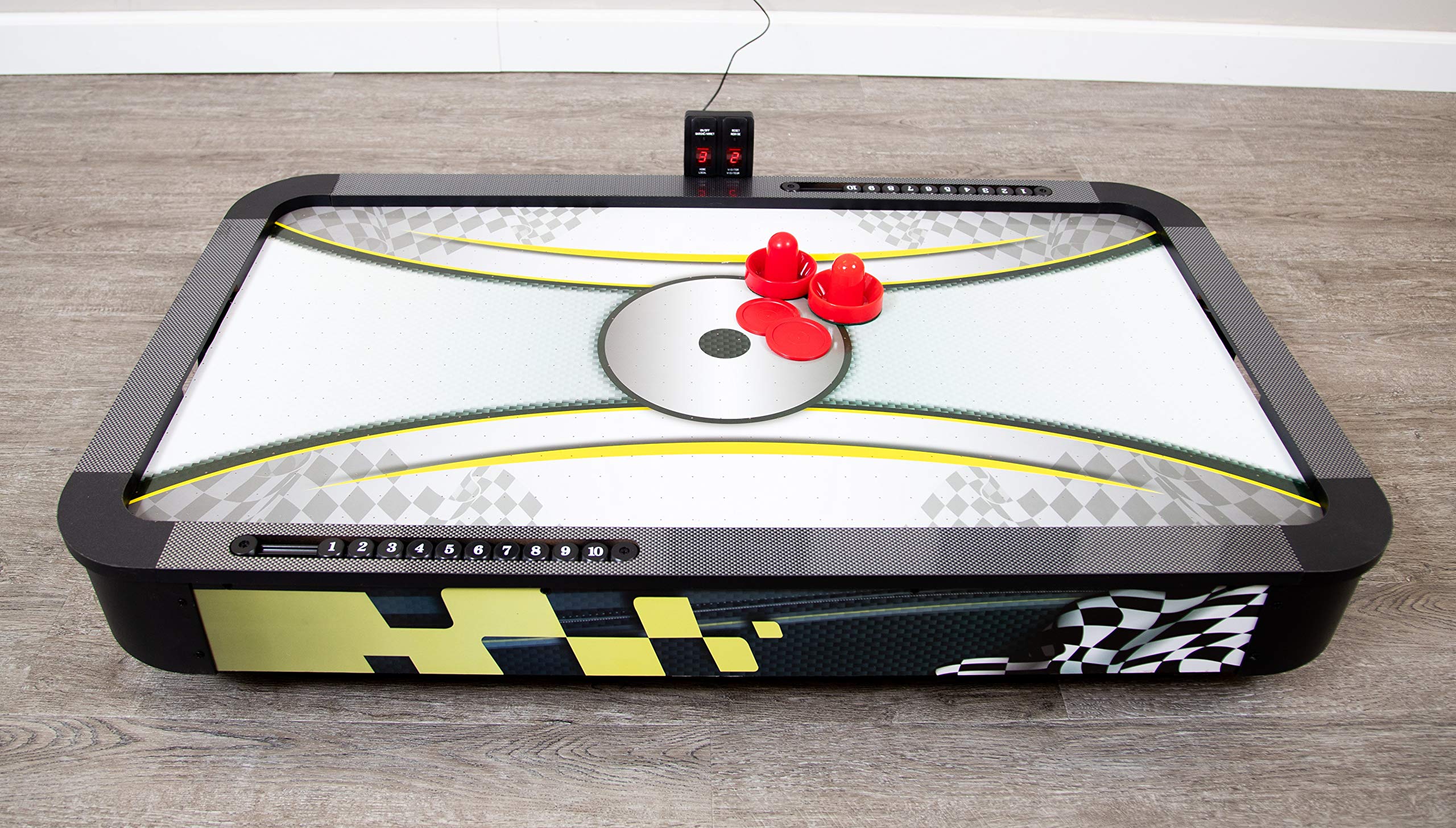 Hathaway Le Mans 42-inch Tabletop Air Hockey Game Table for Kids & Adults - Black & Yellow - Perfect for Game Rooms, Parties & Family Fun