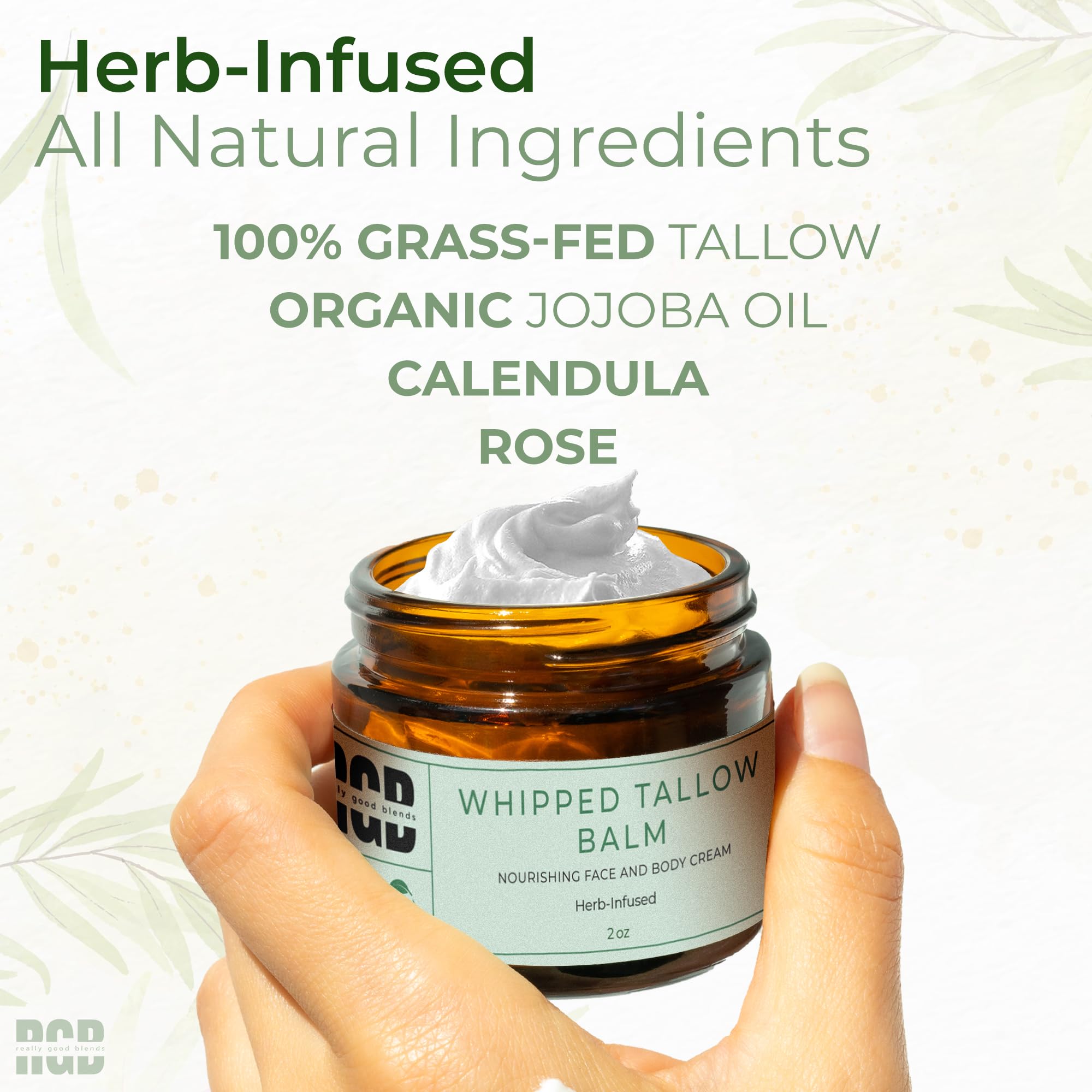 Organic Grass-Fed Beef Tallow Balm for Skin - 100% Natural Whipped Body Butter with Jojoba Oil & Calendula | Herb-Infused & Unscented Face Cream, Moisturizer & Body Lotion (2 oz) | Perfect for Dry Skin, Eczema & Sensitive Skin Care Routine