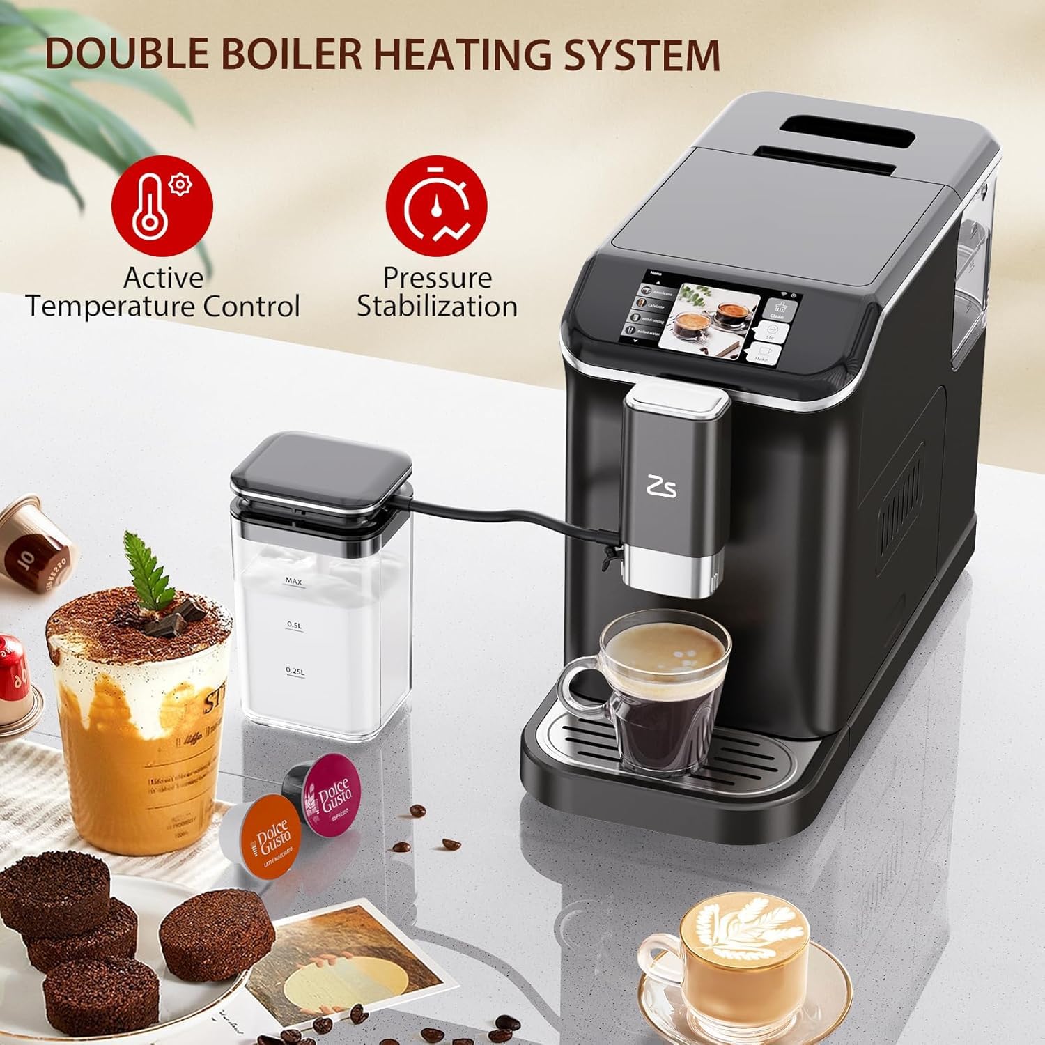 Premium Fully Automatic Espresso Machine with Built-in Milk Frother - 20 Bar Pressure, Adjustable Grind (1-15 Settings), TFT Touch Screen - Perfect for Home Baristas & Coffee Shops (Black & Silver) - Ideal for Morning Brews, Entertaining Guests & Creating Café-Quality Drinks at Home