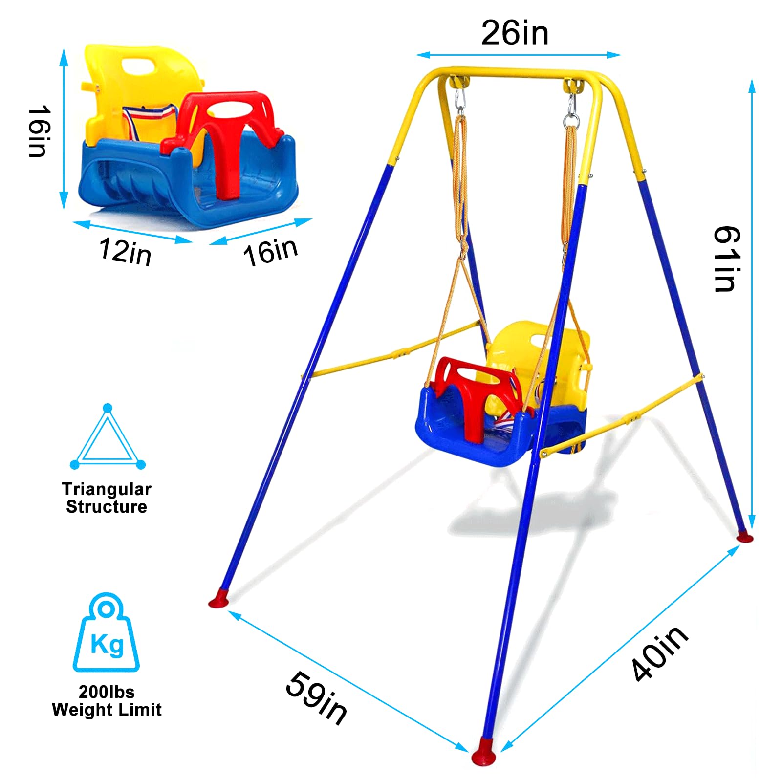 TALECO 3-in-1 Toddler Swing Set for Backyard - Baby Swing for Indoor & Outdoor Use - Safe for Kids 6+ Months - Perfect for Playgrounds, Parks & Home Play Areas